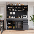 Freestanding 63 W Buffet With Hutch Large Coffee Bar Storage Cabinet With 6 Drawers 5 Cabinets With Adjustable Shelves