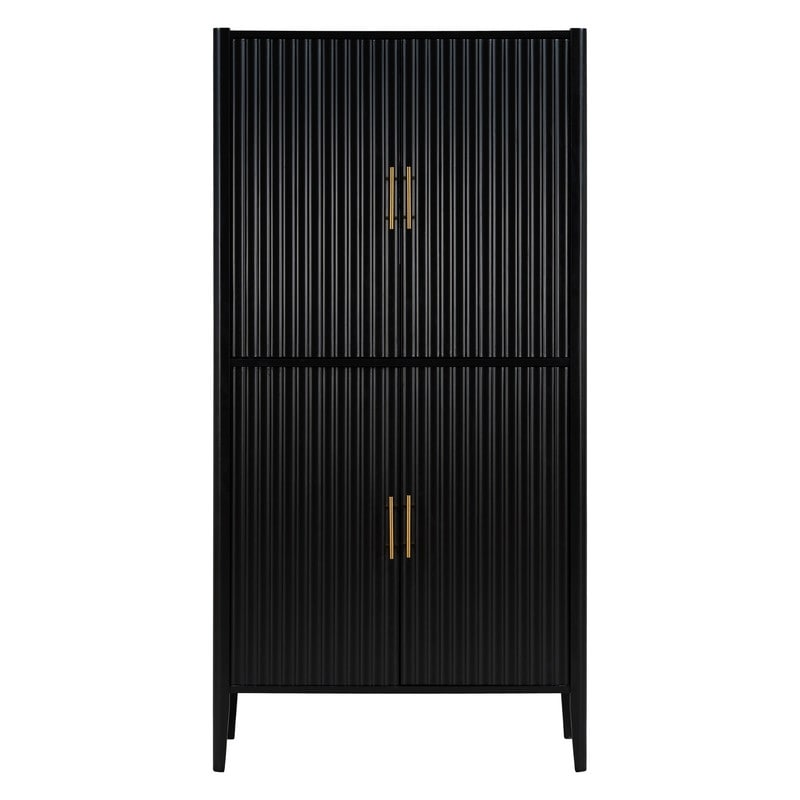 Freestanding 70.87 Tall Pantry Cabinet With Glass Shelf Wine Storage Fluted Bar Cabinet With 4 Door And Inside Drawer