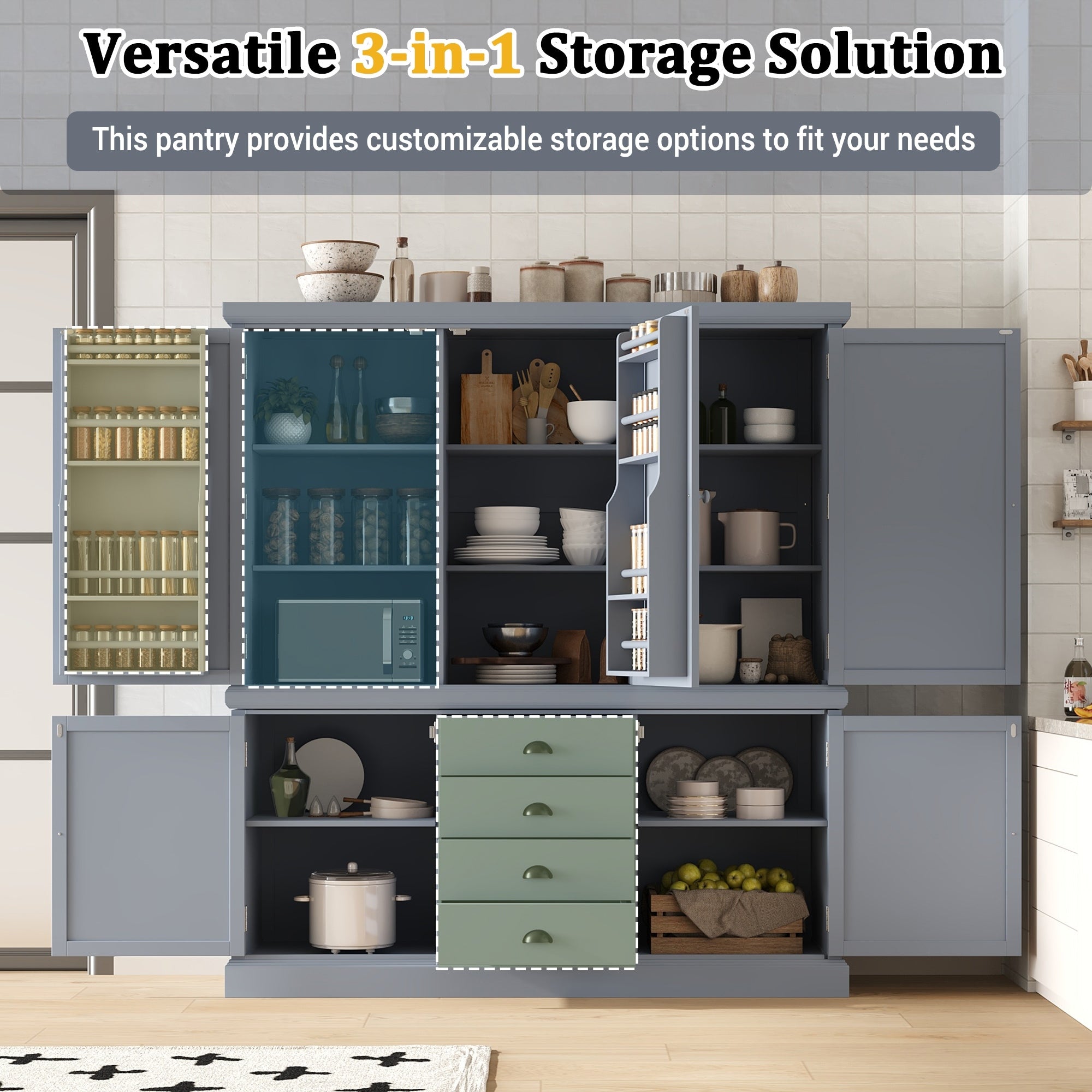 Freestanding 73 Tall Kitchen Pantry Kitchen Storage Cabinet With Drawers Door Shelves And Adjustable Shelves