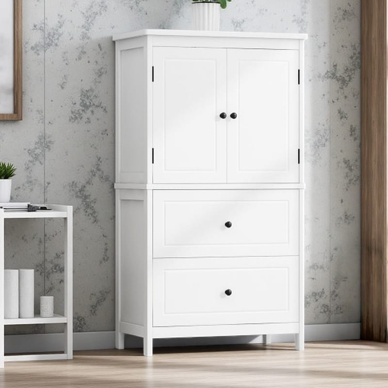Freestanding Bathroom Storage Cabinet With Adjustable Shelf 2 Door And 2 Drawer Organizer Unit Waterproof Mdf Linen Tower