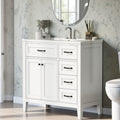 Freestanding Bathroom Vanity With Ceramic Sink Solid Rubber Wood Frame Mdf Cabinet 2 Doors 3 Drawers