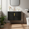 Freestanding Bathroom Vanity With Glossy Ceramic Basin Soft Close Dual Doors Adjustable Interior Shelf