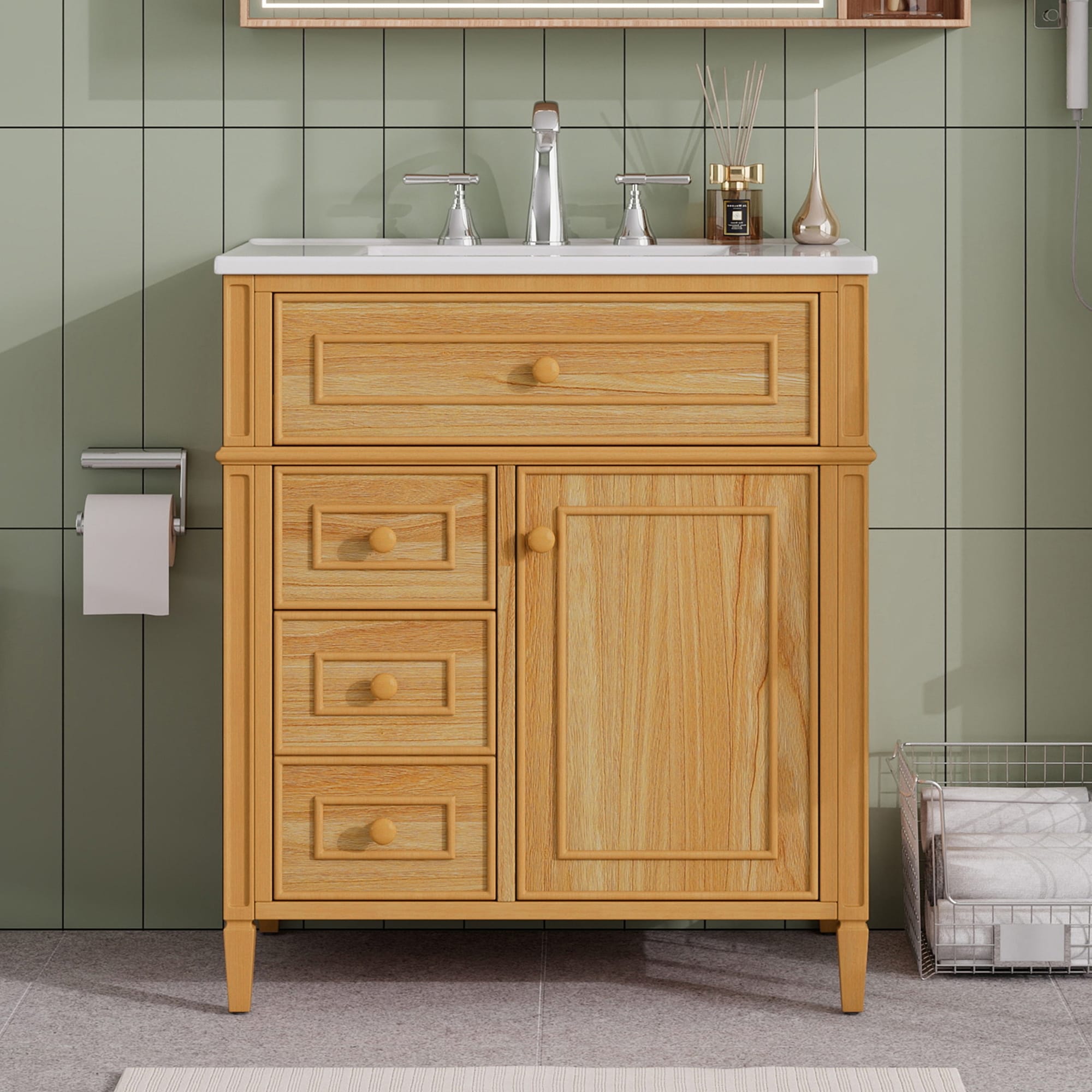Freestanding Bathroom Vanity With Sink Center Rectangular Ceramic Sink Bathroom Storage Cabinet 24 30