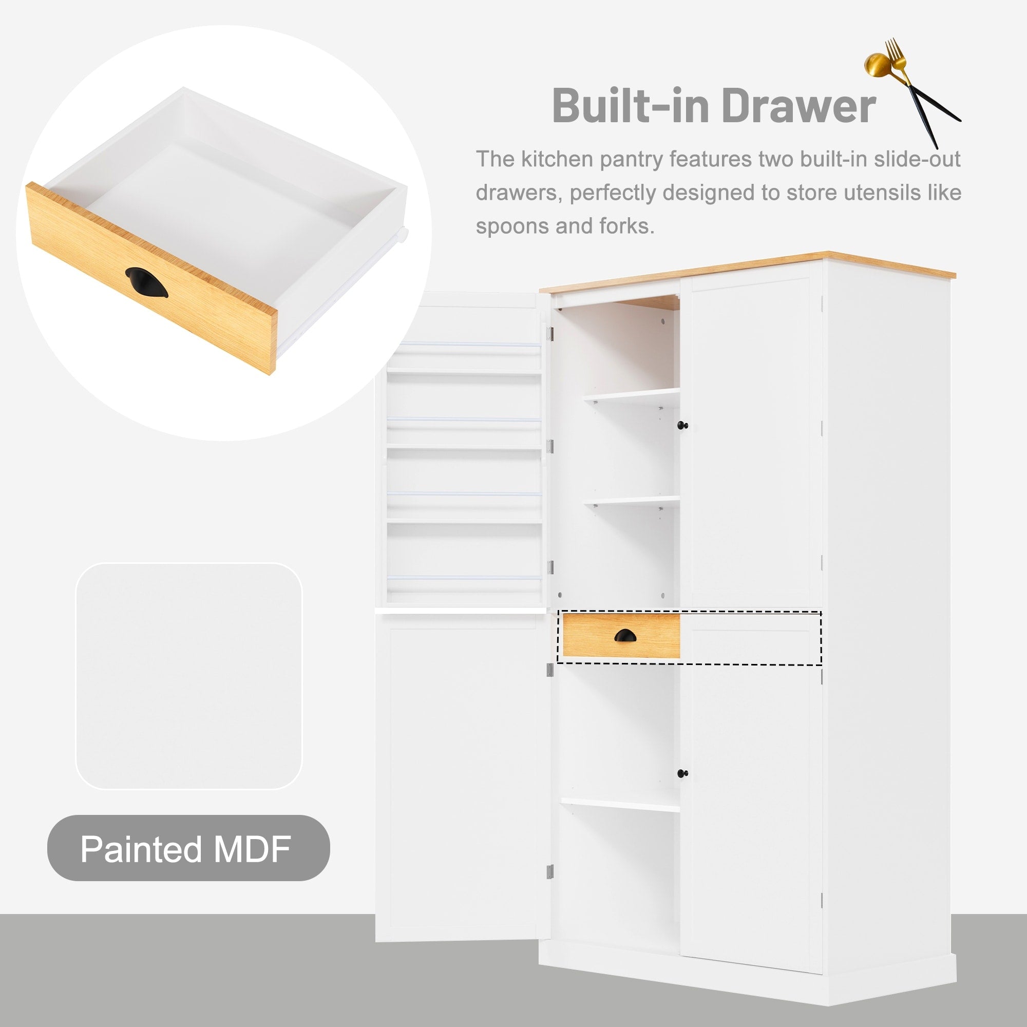 Freestanding Kitchen Pantry Large Cupboard Storage Cabinet With 2 Drawers