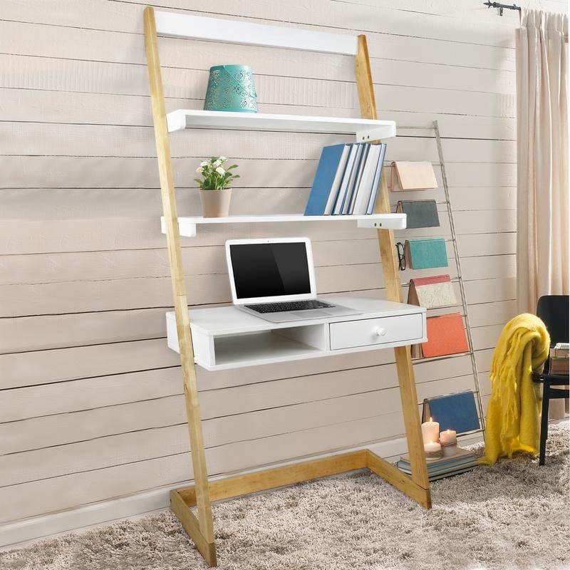 Freestanding Ladder Desk With Drawer Solid American Maple Frame