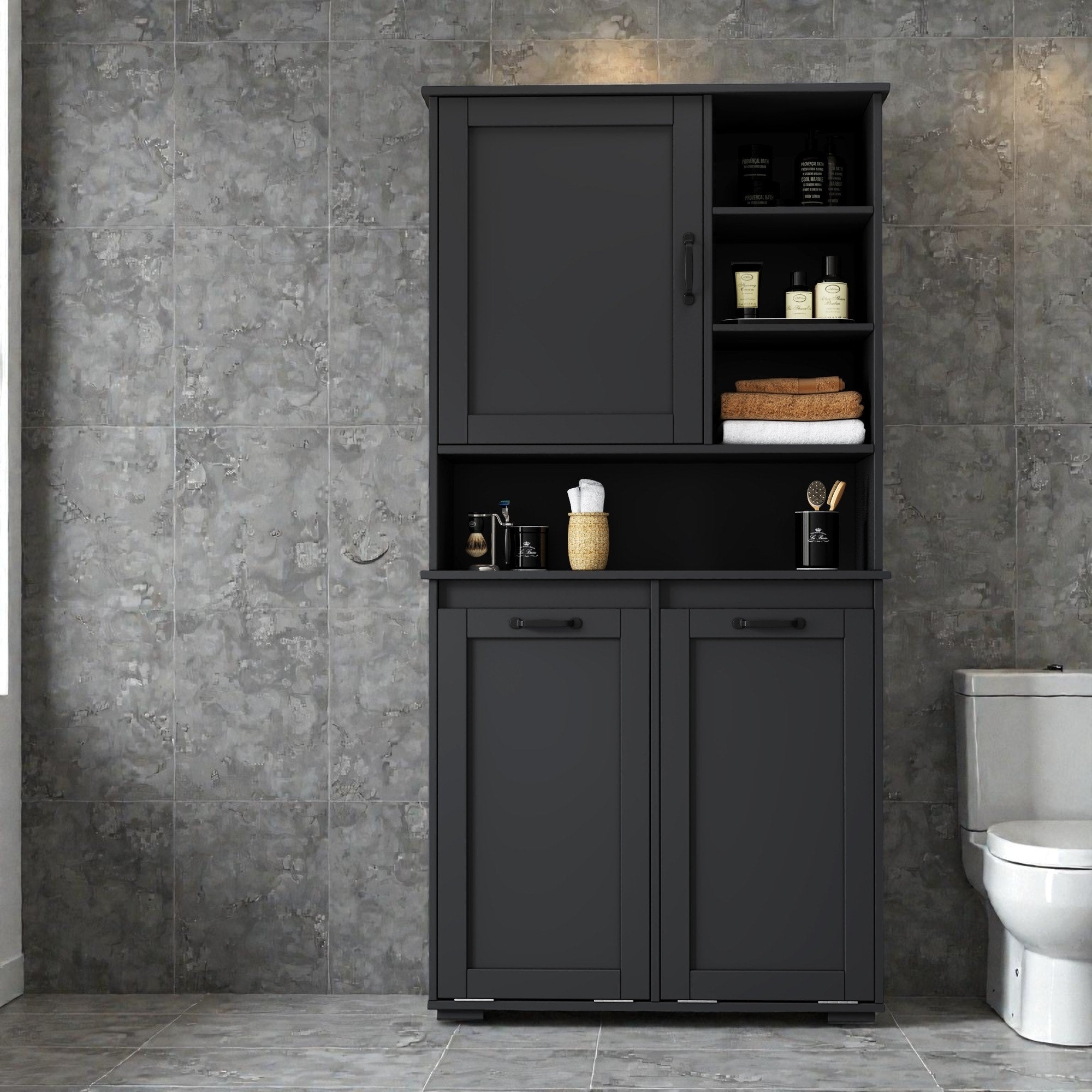 Freestanding Laundry Cabinet With Tilt Out Hampers Adjustable Shelves And Doors Multi Storage Laundry Organizer