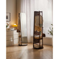 Freestanding Solid Wood Rotating Full Length Mirror With Clothes Rack Storage Shelves For Bedroom Living Room Cloakroom