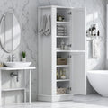 Freestanding Tall Bathroom Storage Cabinet With Adjustable Shelves Side Hook Mdf Waterproof Organizer Unit With Double Doors