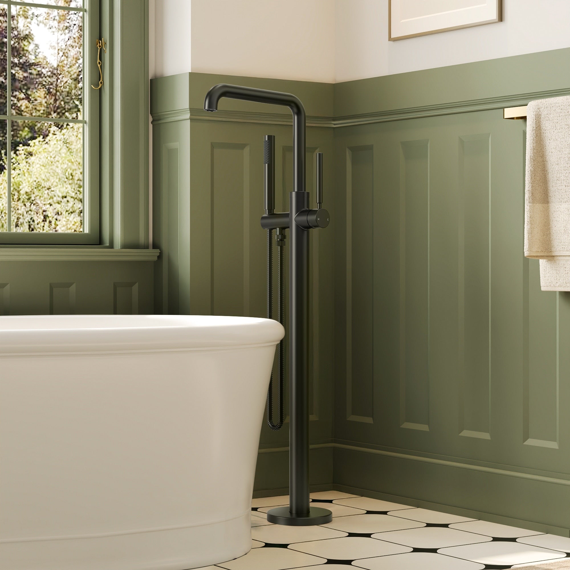 Freestanding Tub Faucet With Hand Shower Modern Floor Mount Bathtub Faucet