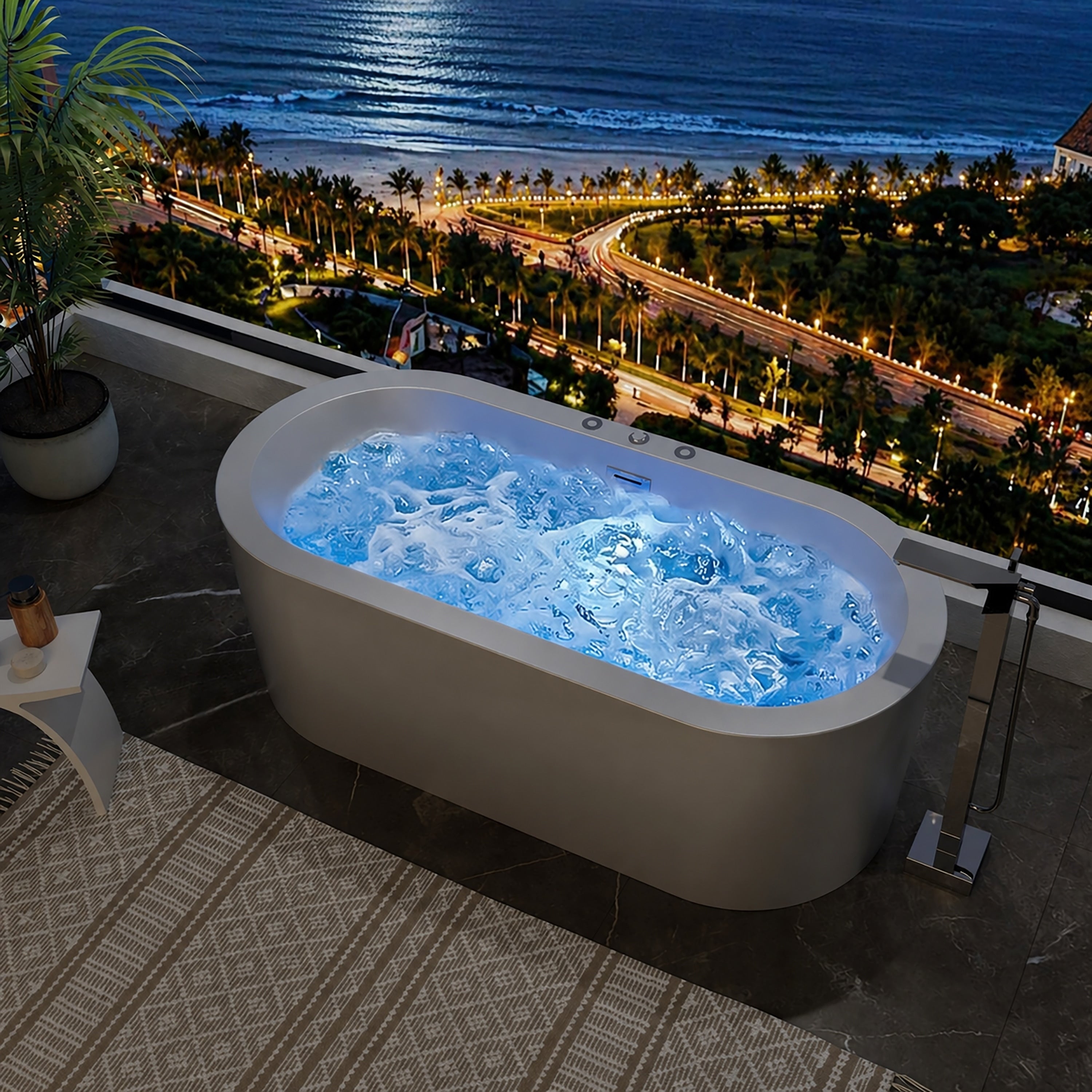 Freestanding Whirlpool Hydrotherapy Bathtub With 10 Water Jets 10 Air Jets Massage Spa System And Chromotherapy Led Lighting