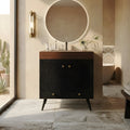 Freestanding Bathroom Vanity With Faux Marble Countertop And Ceramic Sink Featuring A 30 Inch Double Door Storage Cabinet.