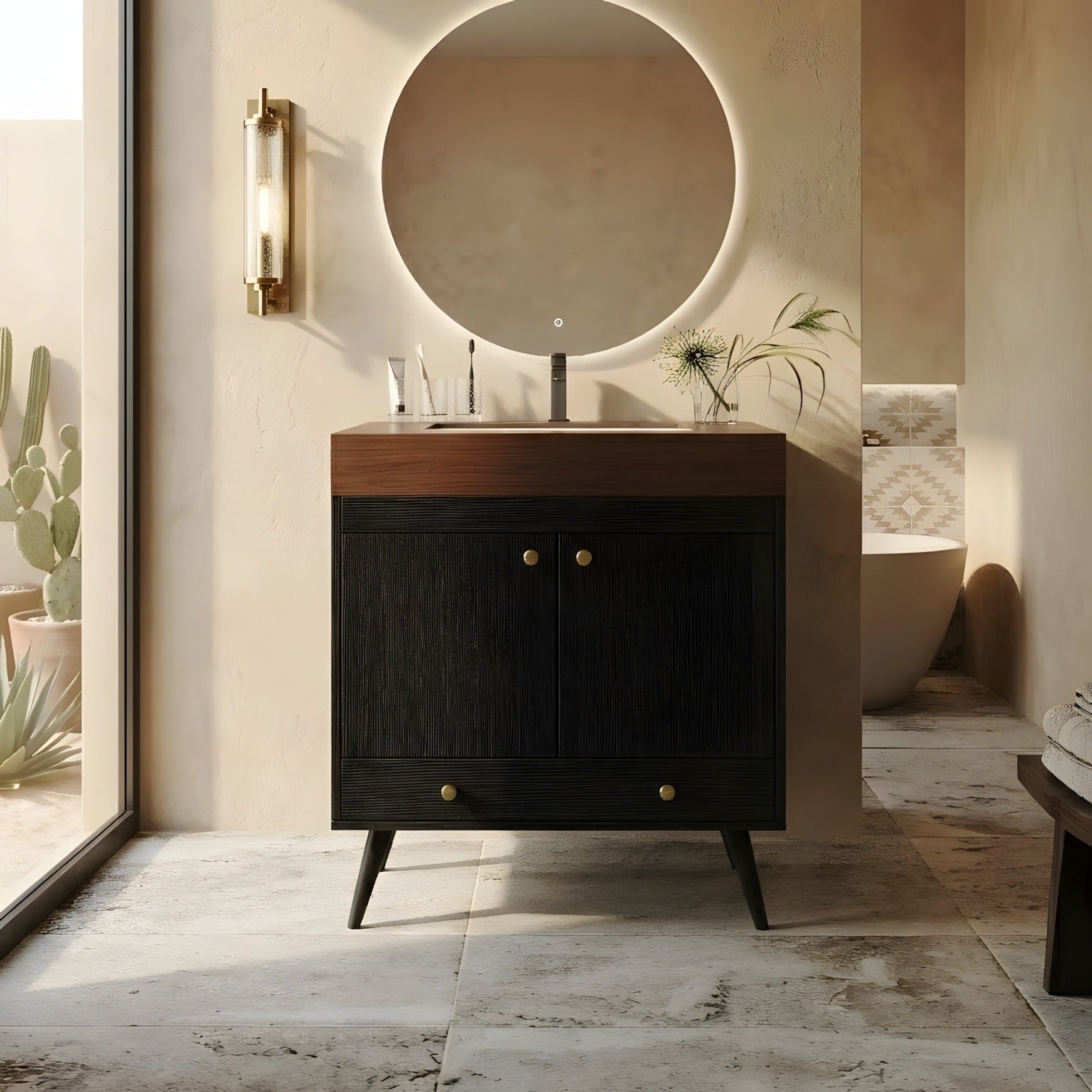 Freestanding Bathroom Vanity With Faux Marble Countertop And Ceramic Sink Featuring A 30 Inch Double Door Storage Cabinet.