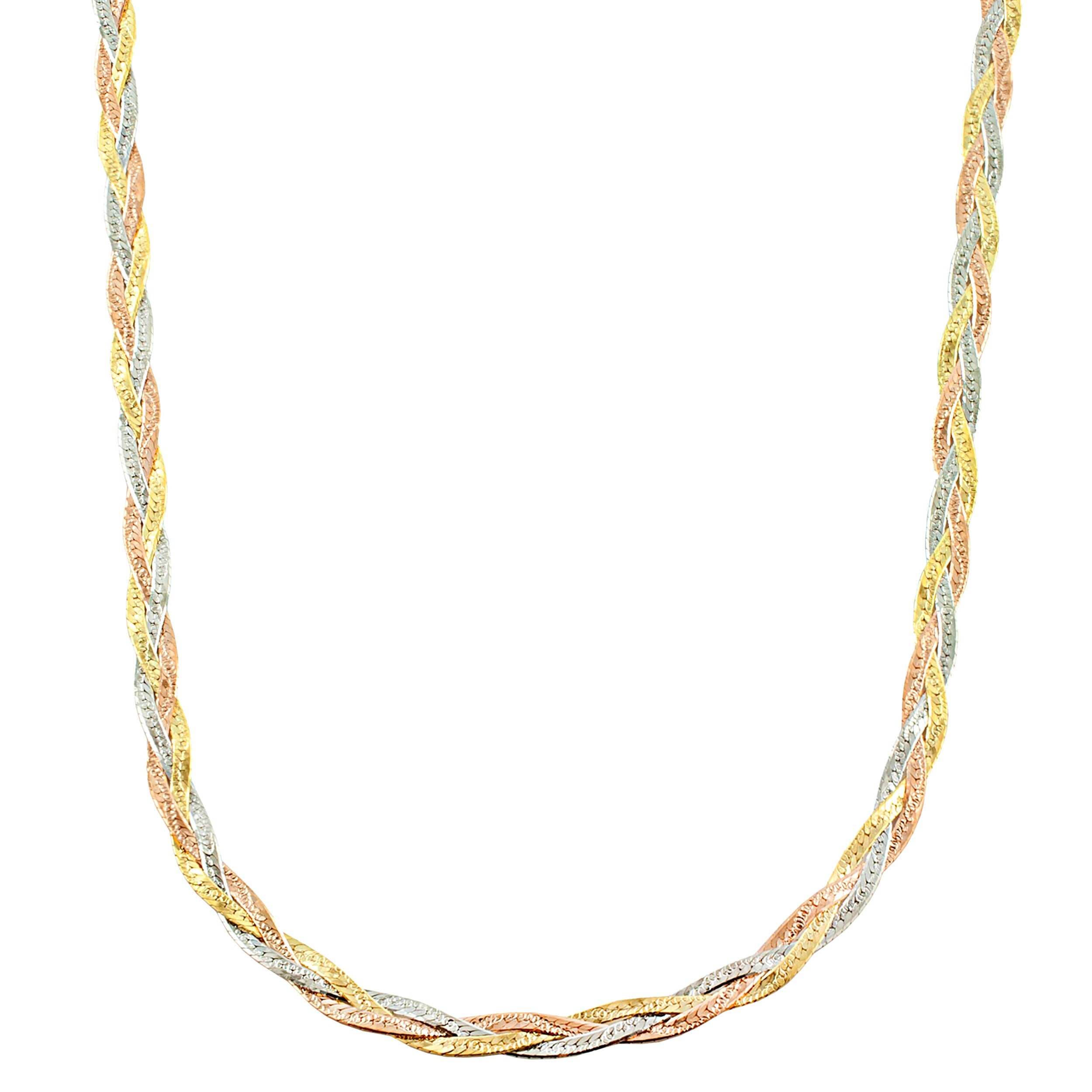 Fremada 10K Tricolor Gold 3.4 Mm Braided Herringbone Necklace 18 Inch