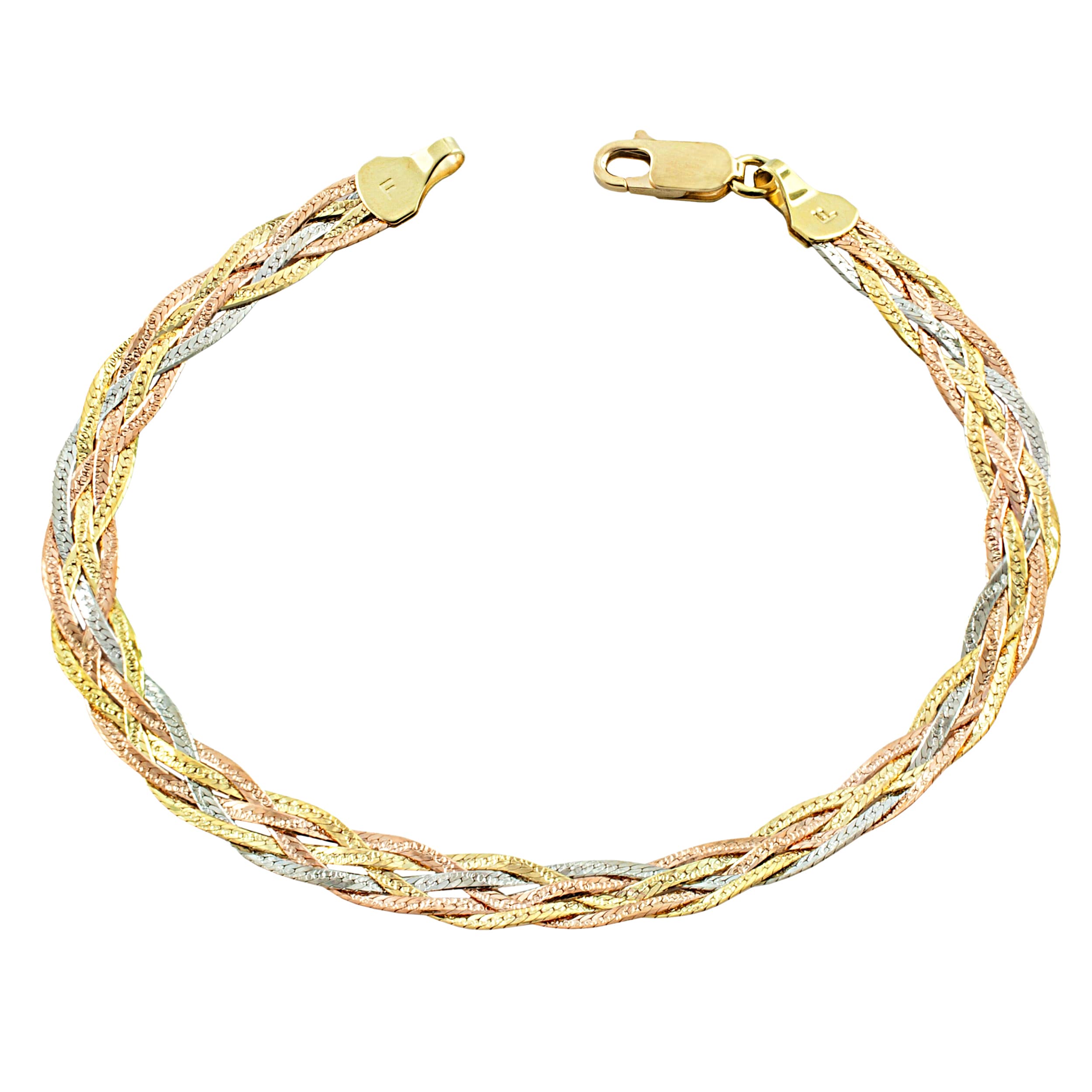 Fremada 10 Karat Tricolor Gold 5 Strand Braided Herringbone Bracelet 7.5 Inch