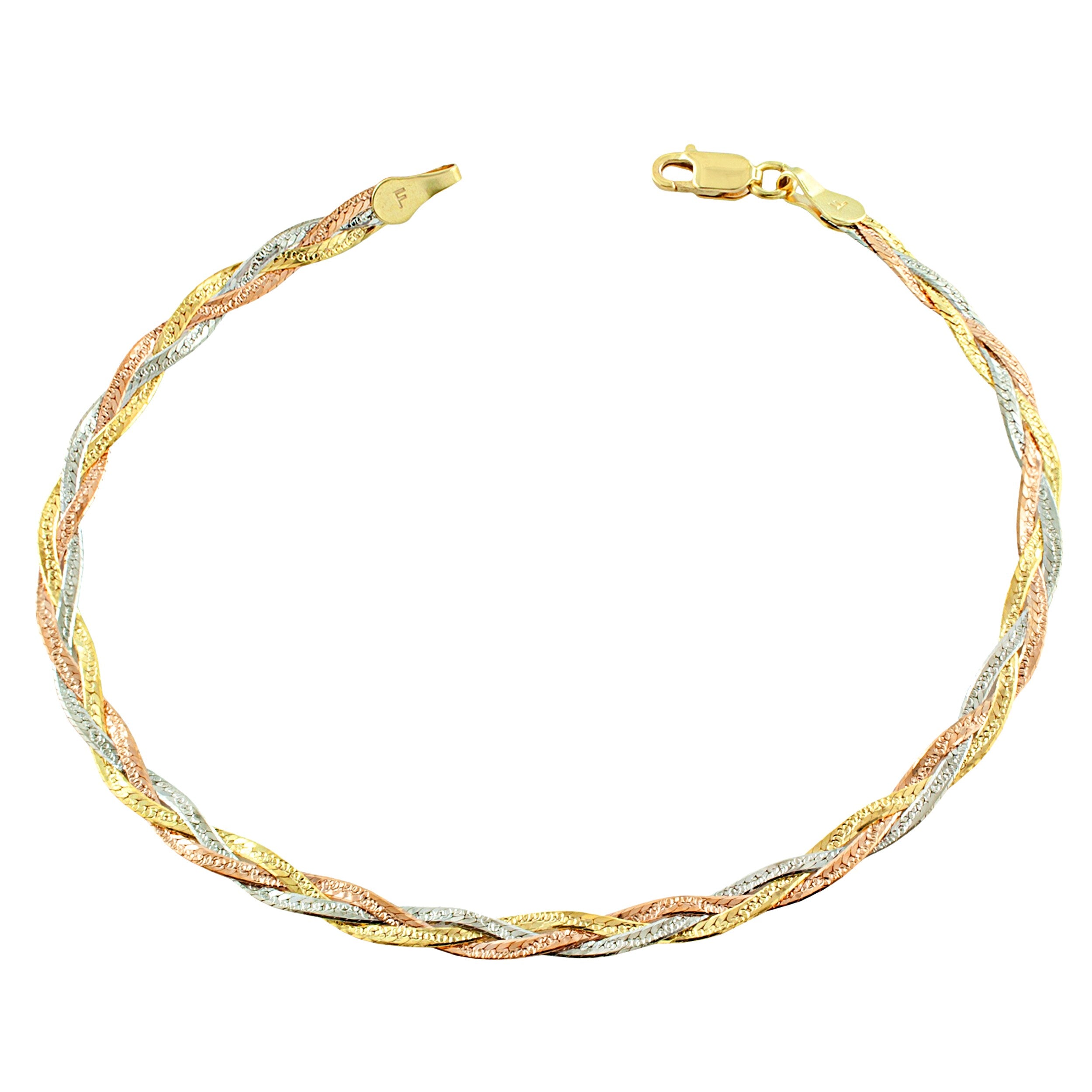 Fremada 10K Tricolor Gold Braided Herringbone Bracelet 7.5 Inch