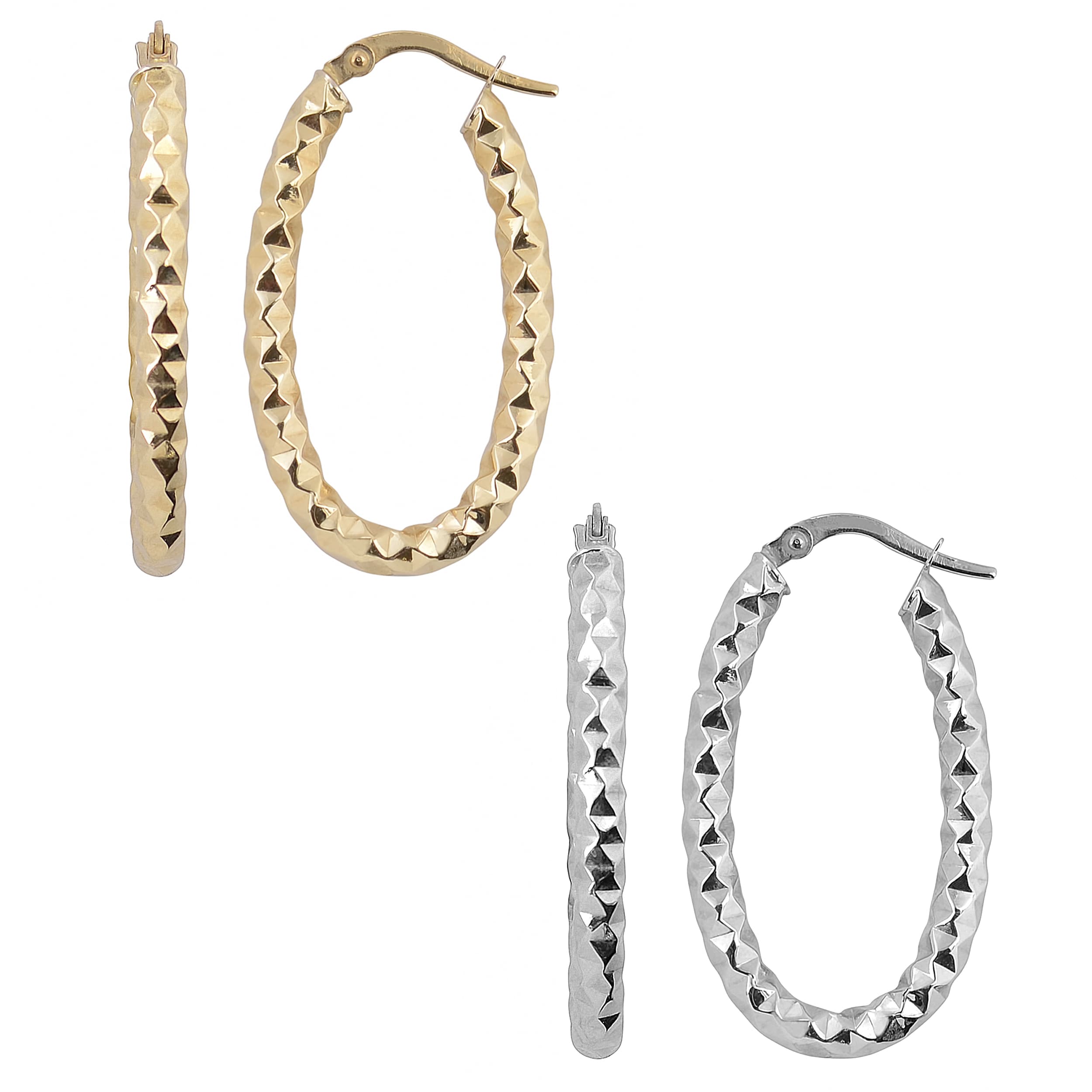 Fremada 10K Gold Diamond Cut Elongated Hoop Earrings