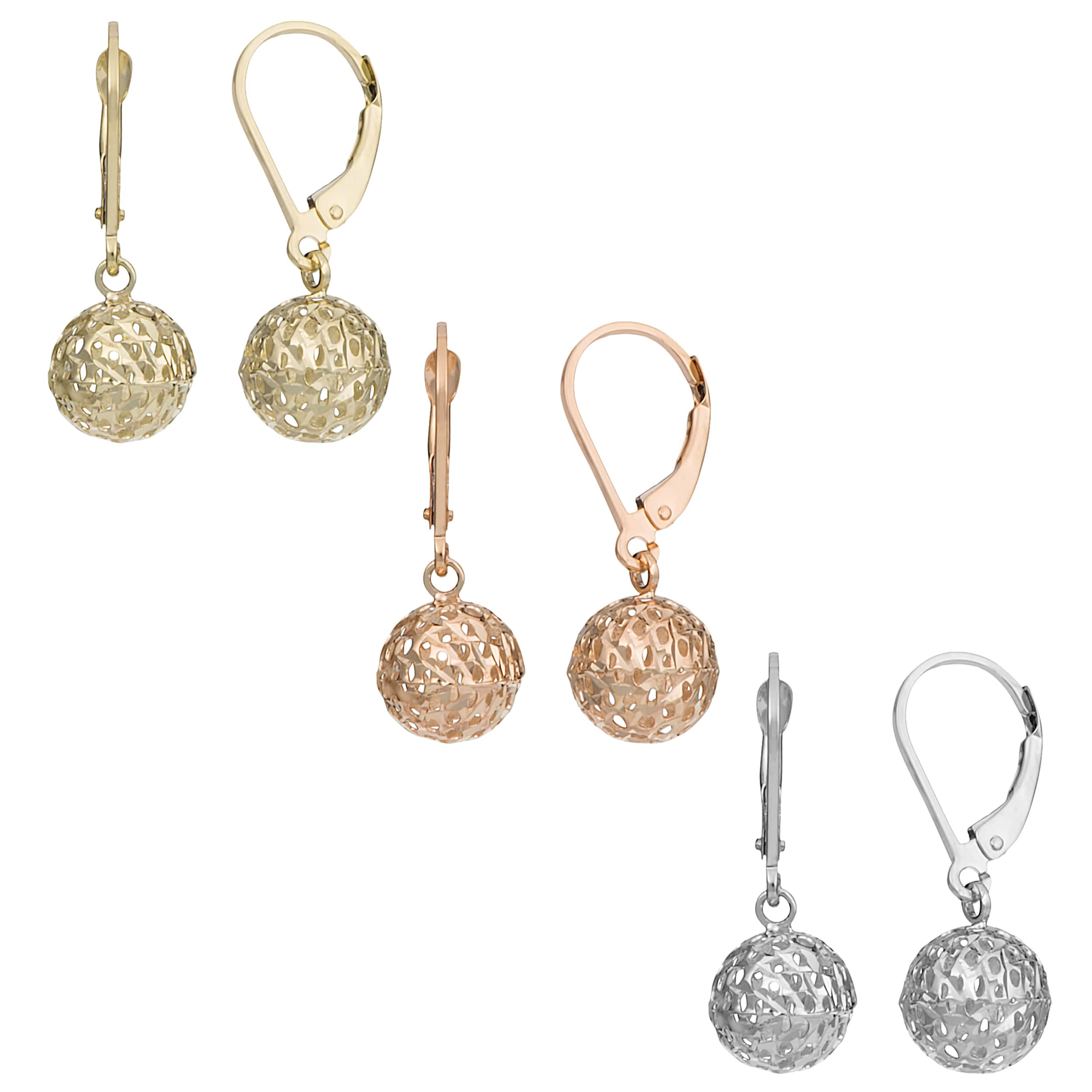 Fremada 10K Gold Diamond Cut Pierced Ball Leverback Earrings