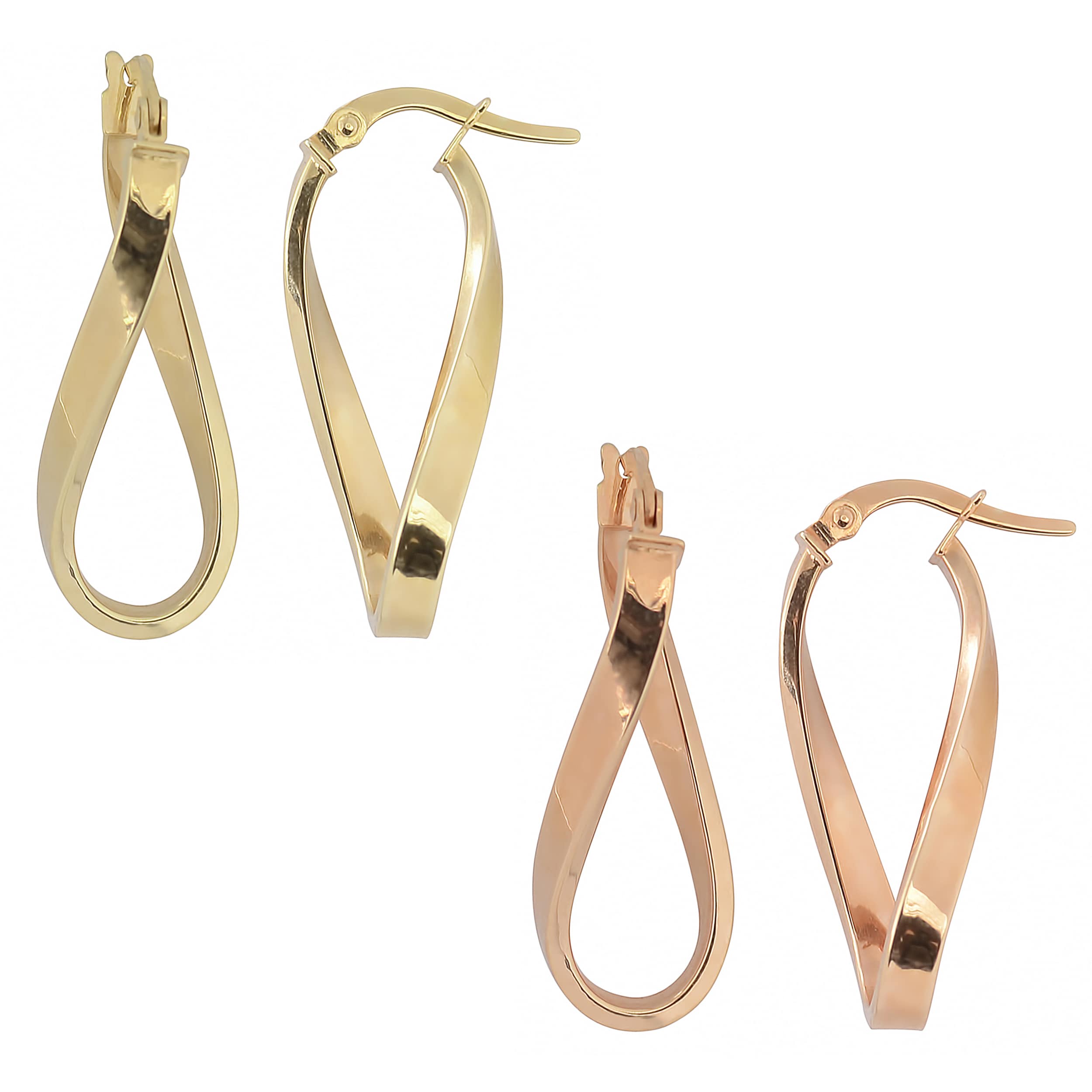 Fremada 10K Gold Polished Finish Twist Oval Hoop Earrings