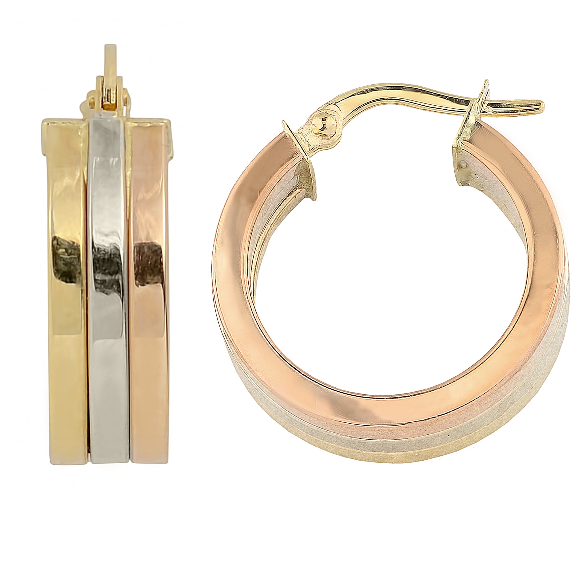 Fremada 10K Tri Color Gold 6X15 Mm Triple Hoop Earrings