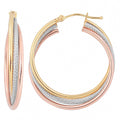 Fremada 10K Tri Color Gold High Polish And Textured Twist Hoop Earrings White