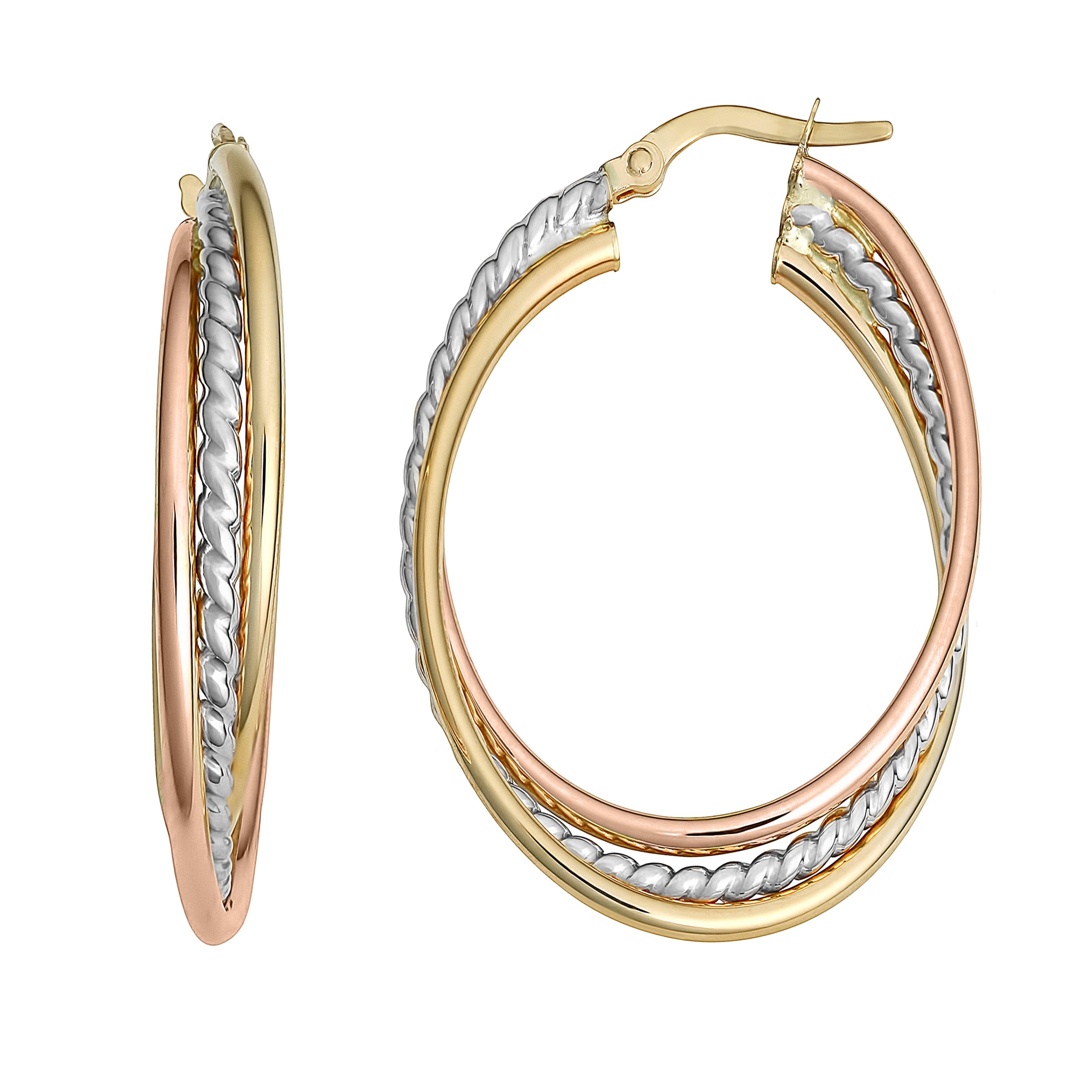 Fremada 10K Tri Color Gold Overlapping Oval Hoop Earrings
