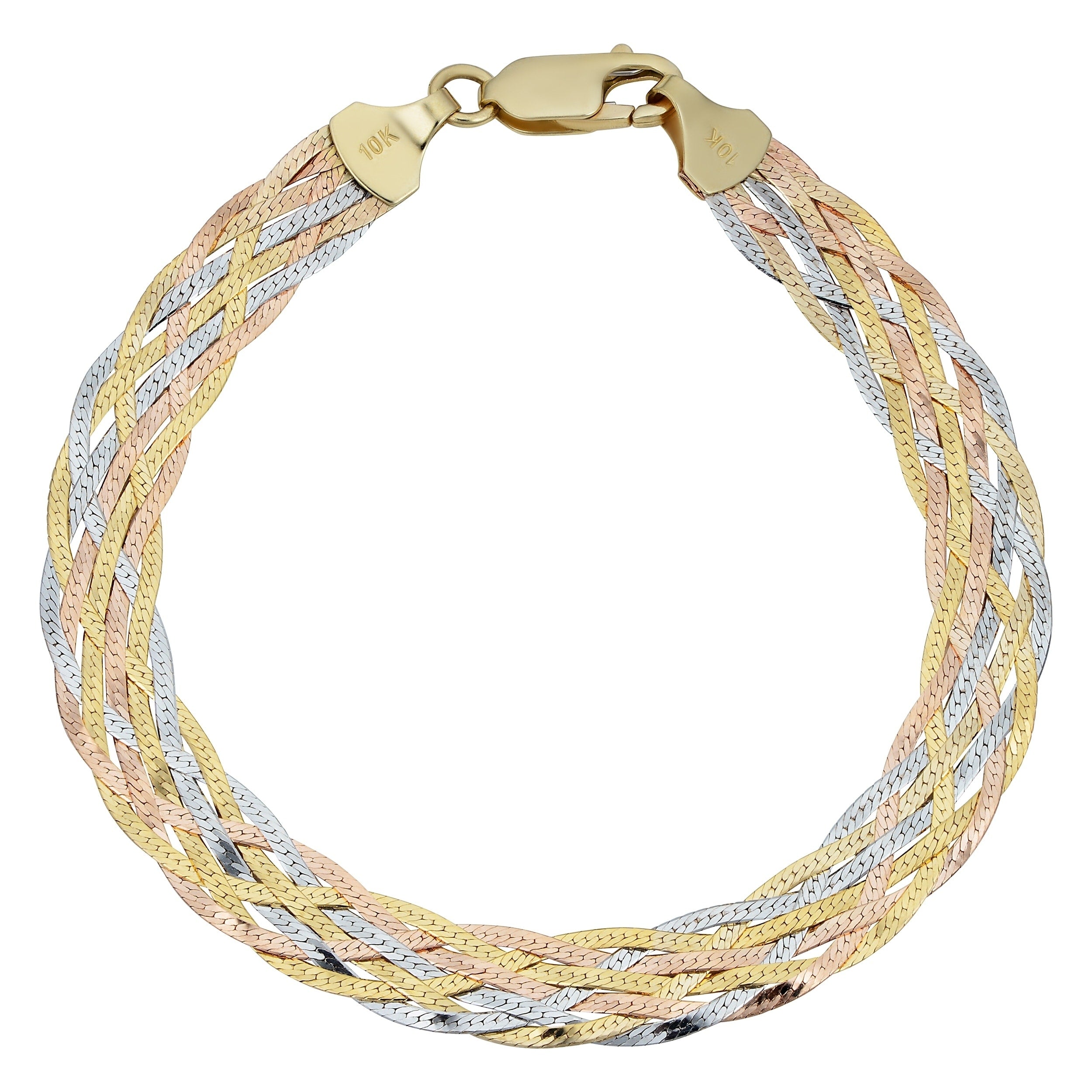 Fremada 10K Tricolor Gold 7 Strand Braided Herringbone Bracelet 7.5 Inch