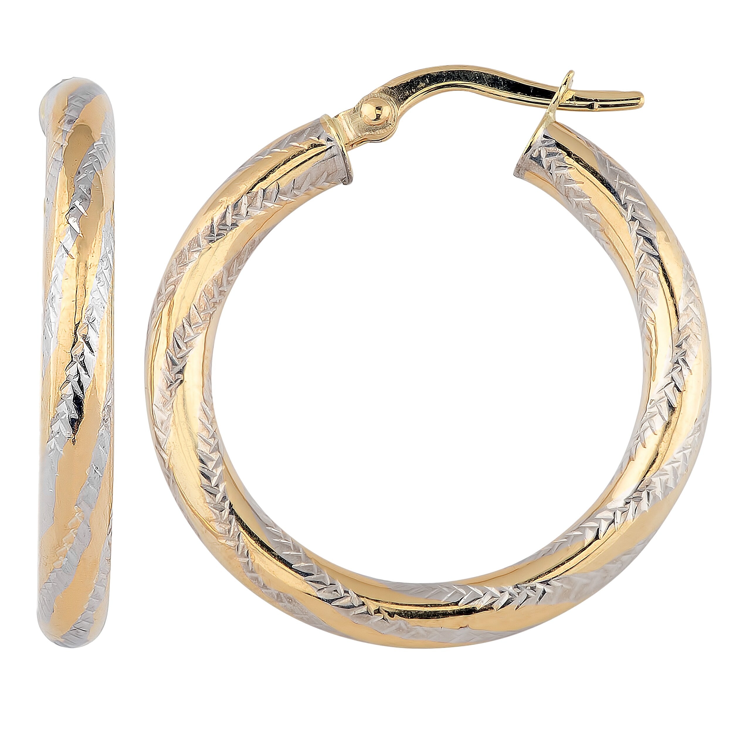 Fremada 10K Two Tone Gold 3X20Mm Hoop Earrings