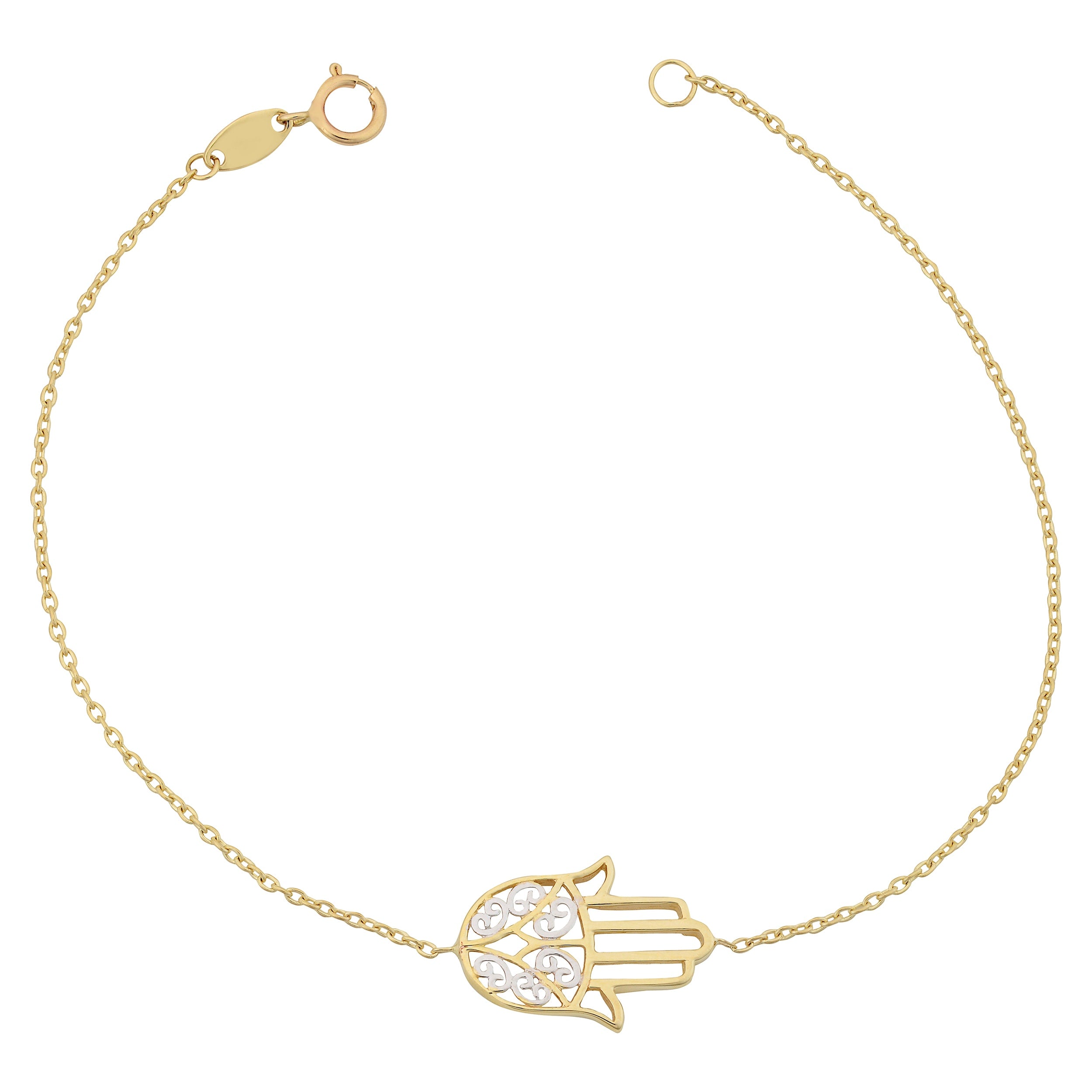 Fremada 10K Two Tone Gold Filigree Hamsa Bracelet 7.25 Inches
