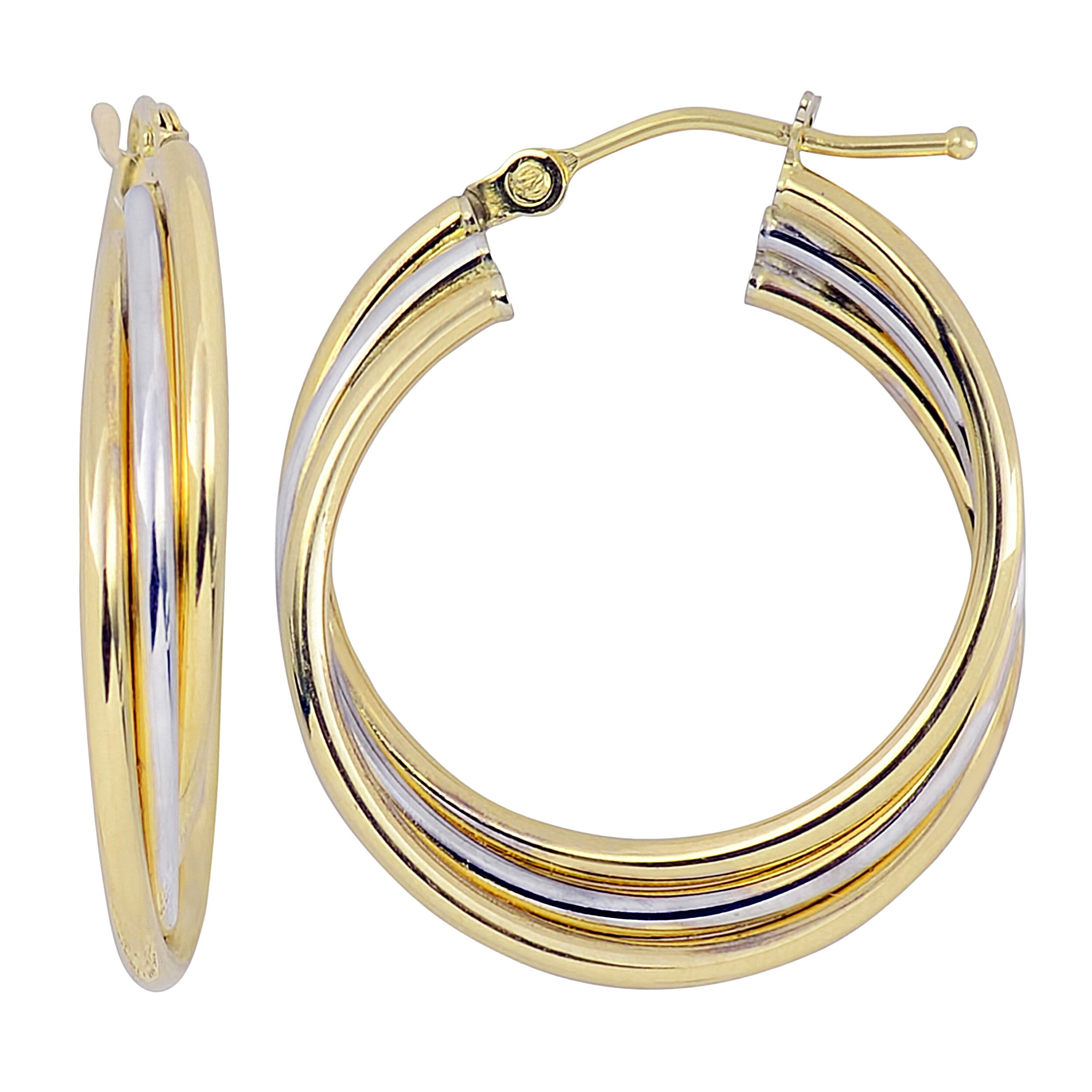 Fremada Womens 10K Two Tone Gold High Polish Overlapping Triple Hoop Earrings