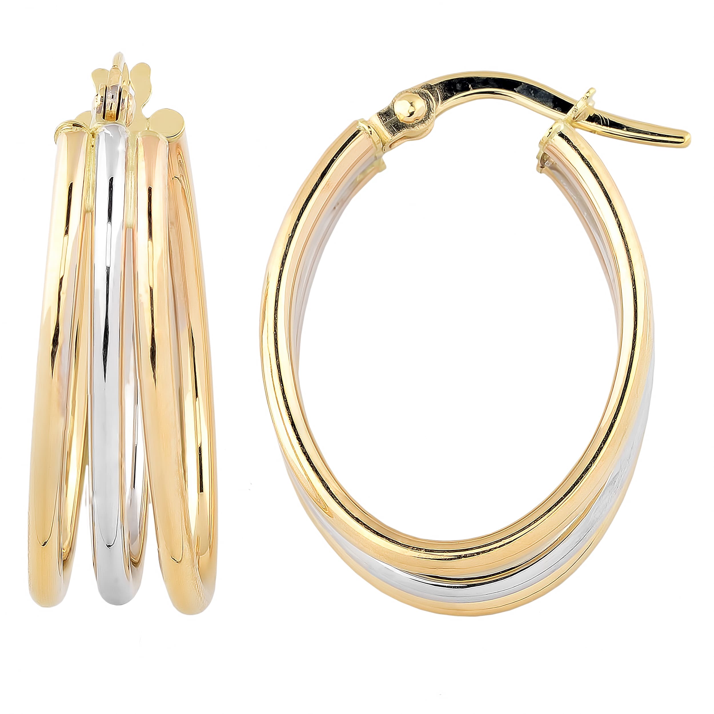Fremada 10K Two Tone Triple Oval Hoop Earrings