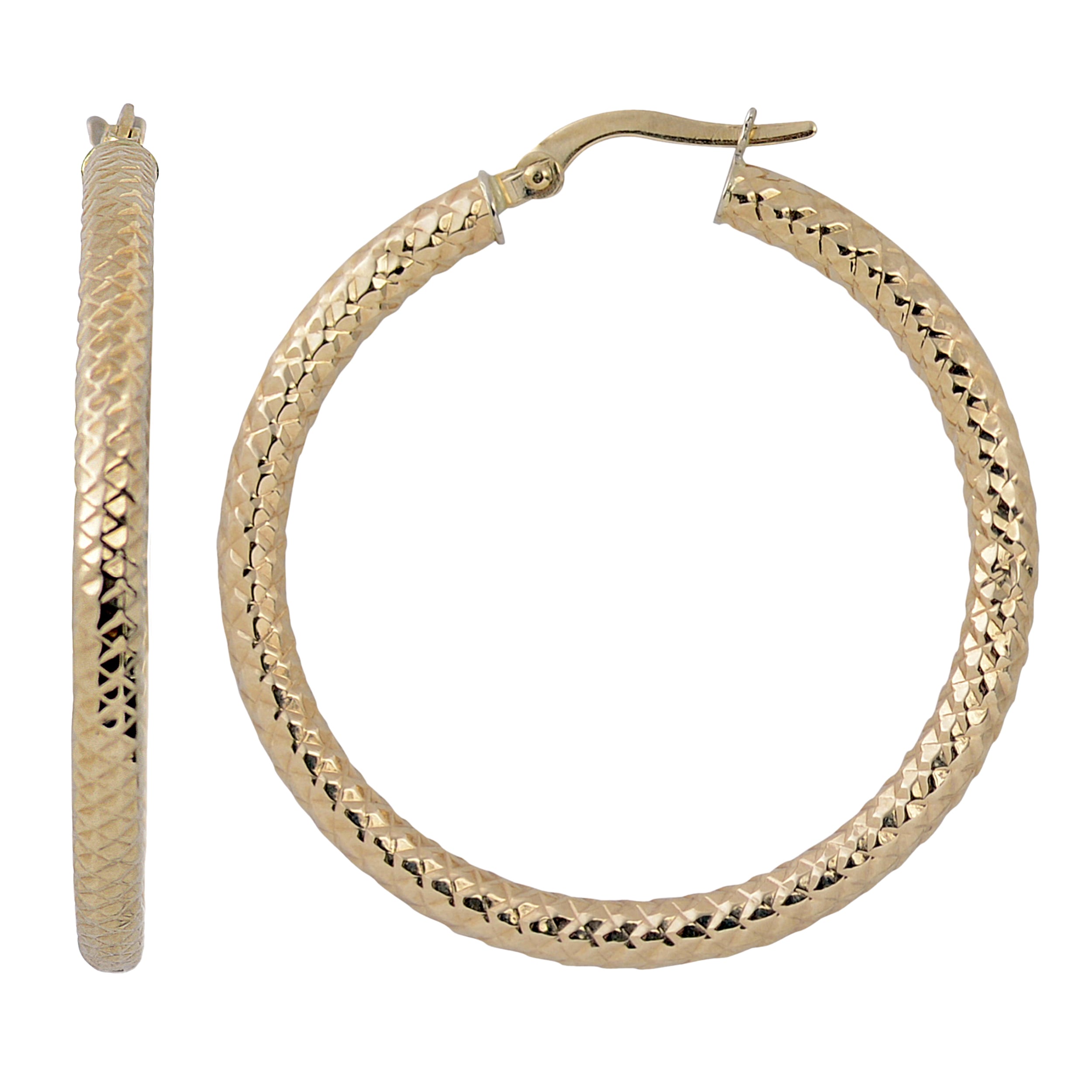 Fremada 10K Yellow Gold 3X30 Mm Diamond Cut Round Hoop Earrings