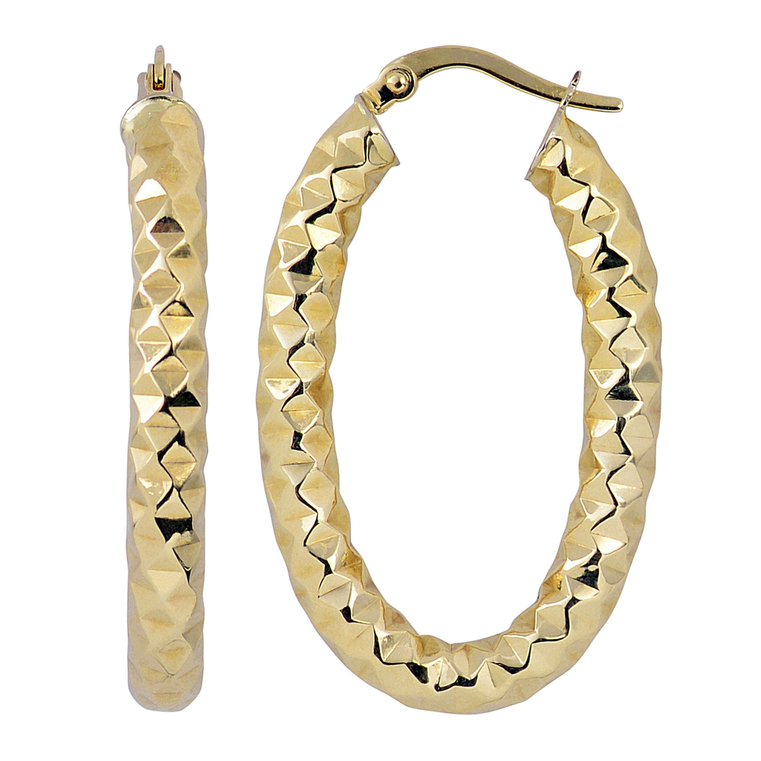 Fremada 10K Yellow Gold 4 Mm Diamond Cut Elongated Hoop Earrings