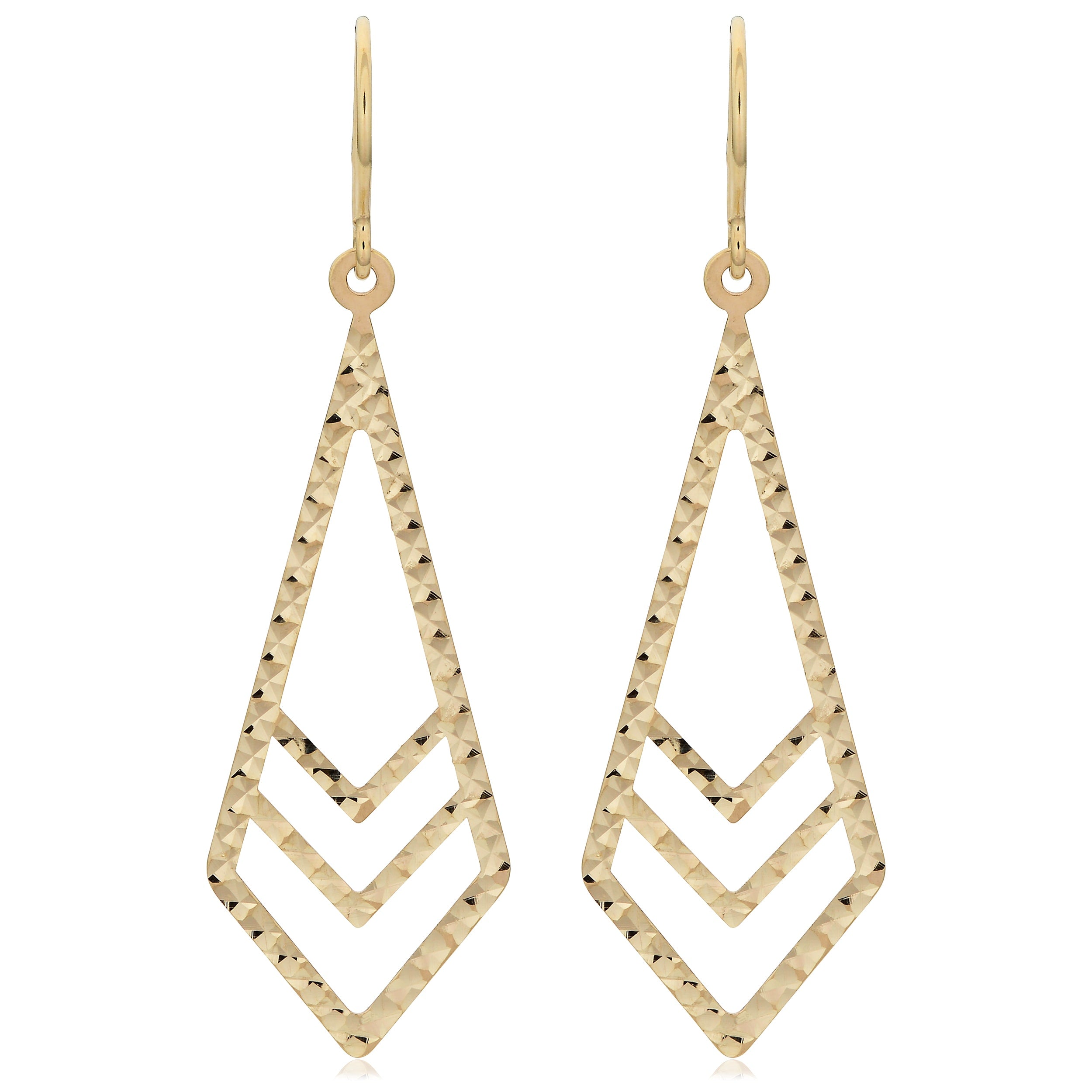 Fremada 10K Yellow Gold Diamond Cut Surfaced Inverted Kite Dangle Earrings