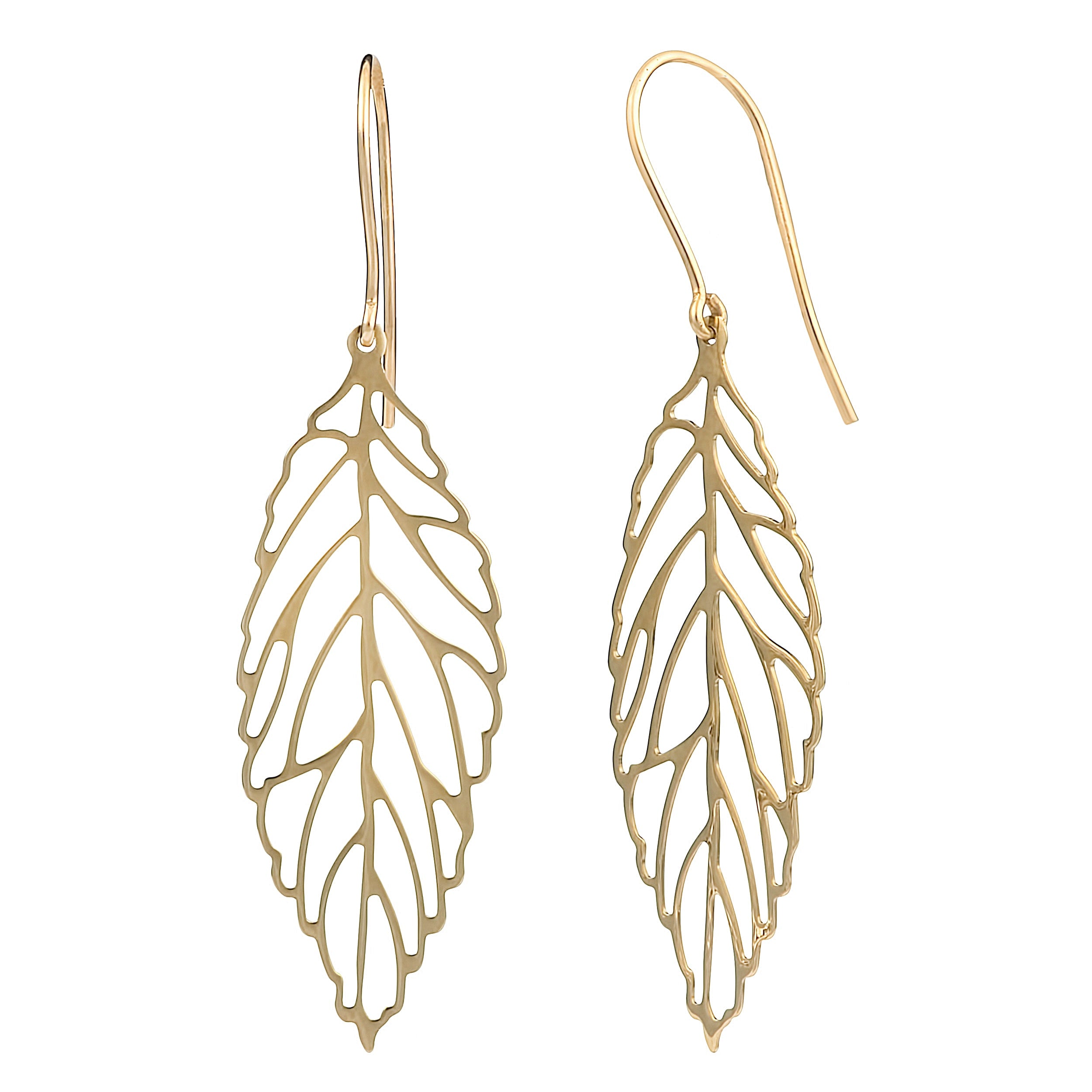 Fremada 10K Yellow Gold High Polish Leaf Drop Earrings