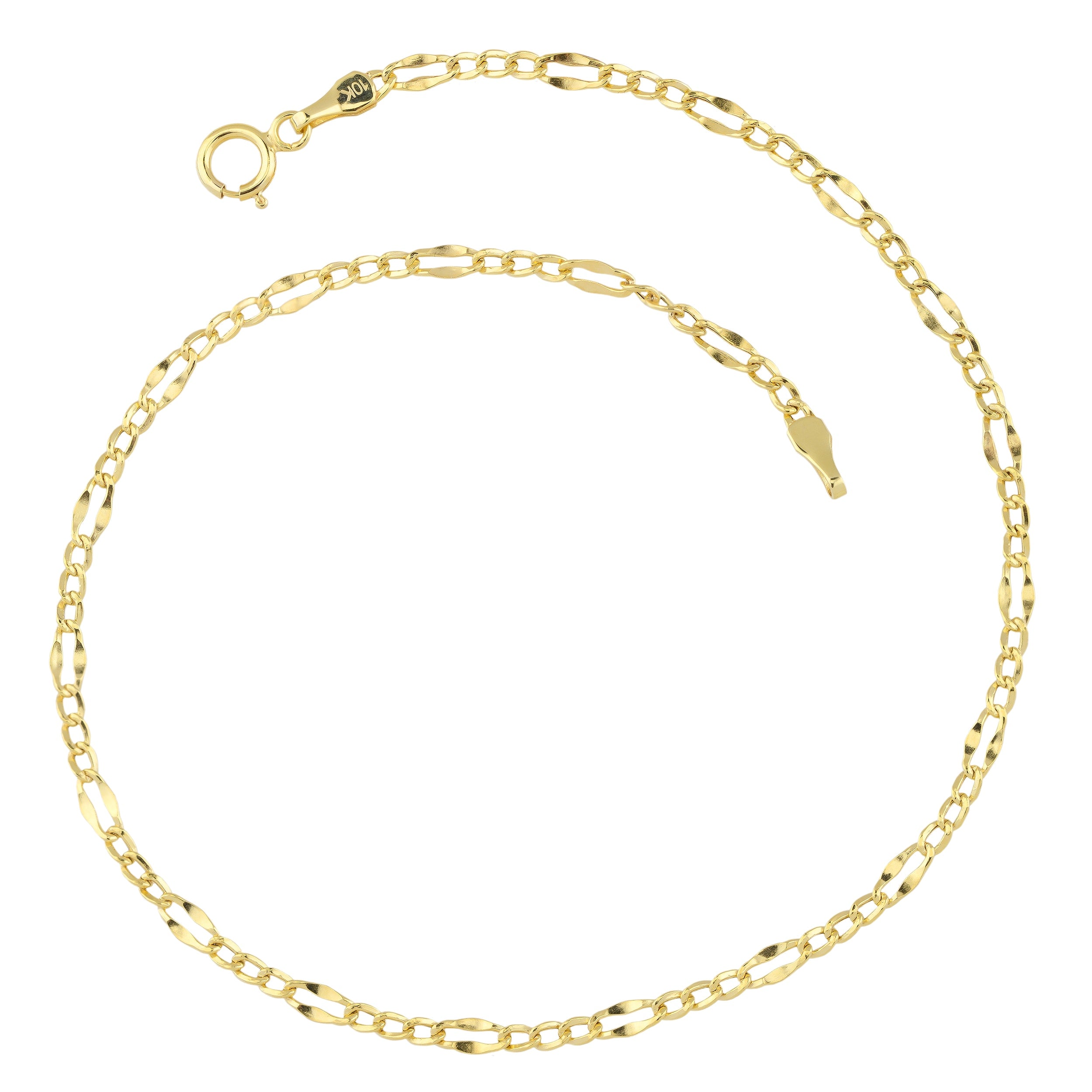 Fremada 10K Yellow Gold High Polish Lite Flat Figaro Anklet 9 Inches