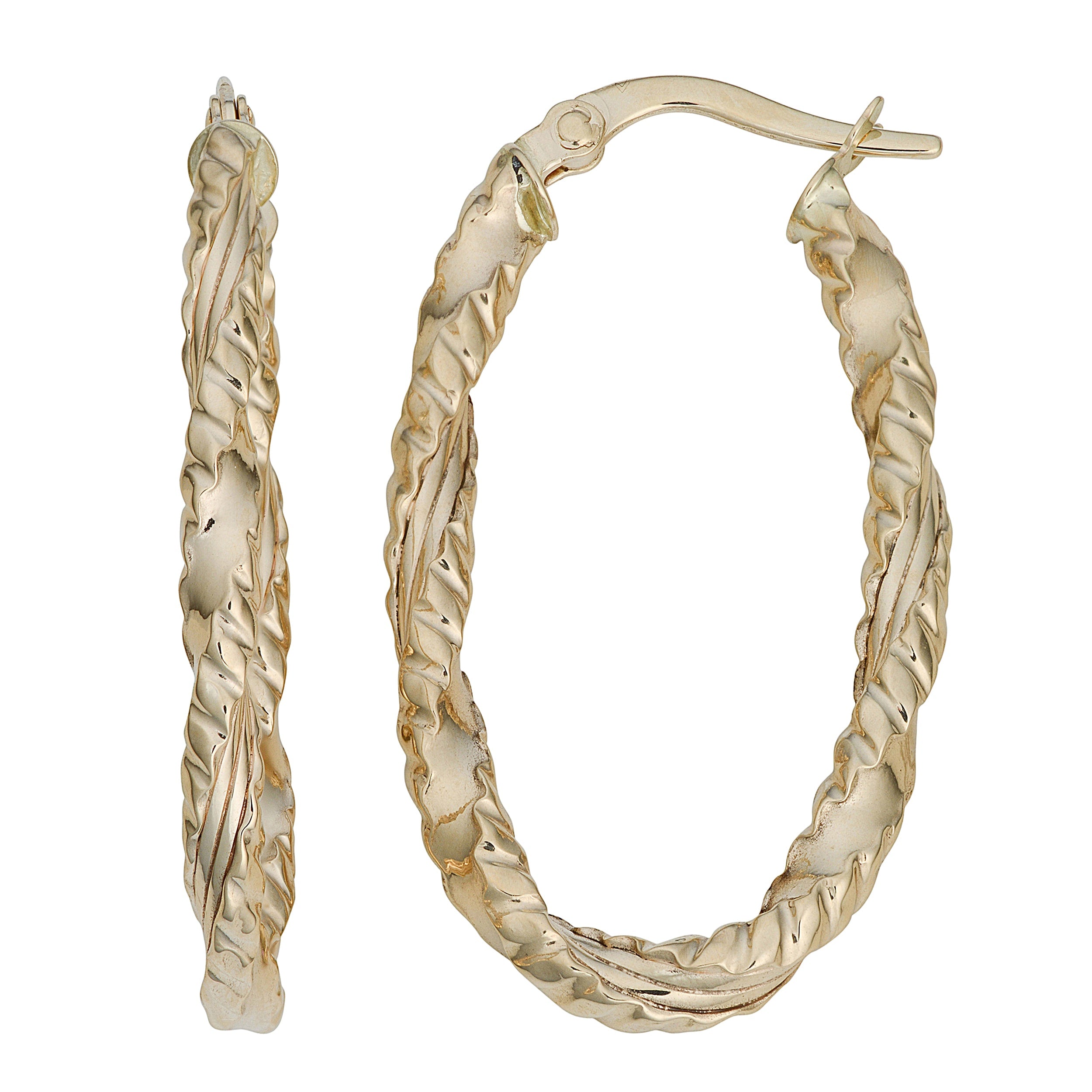 Fremada 10K Yellow Gold Texture Finish Oval Hoop Earrings