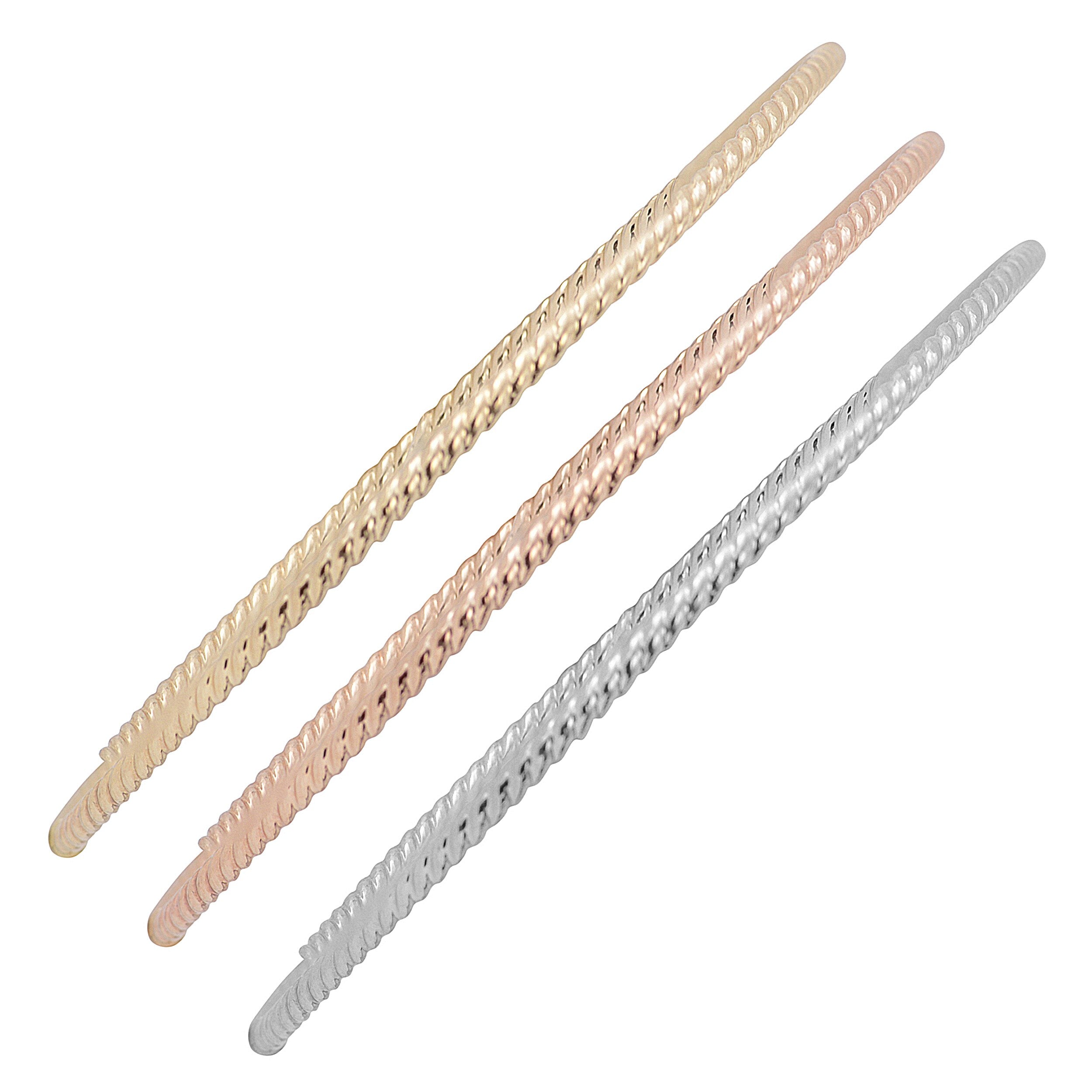 Fremada 10K Yellow White Or Rose Gold 2Mm Twist Design Slip On Bangle