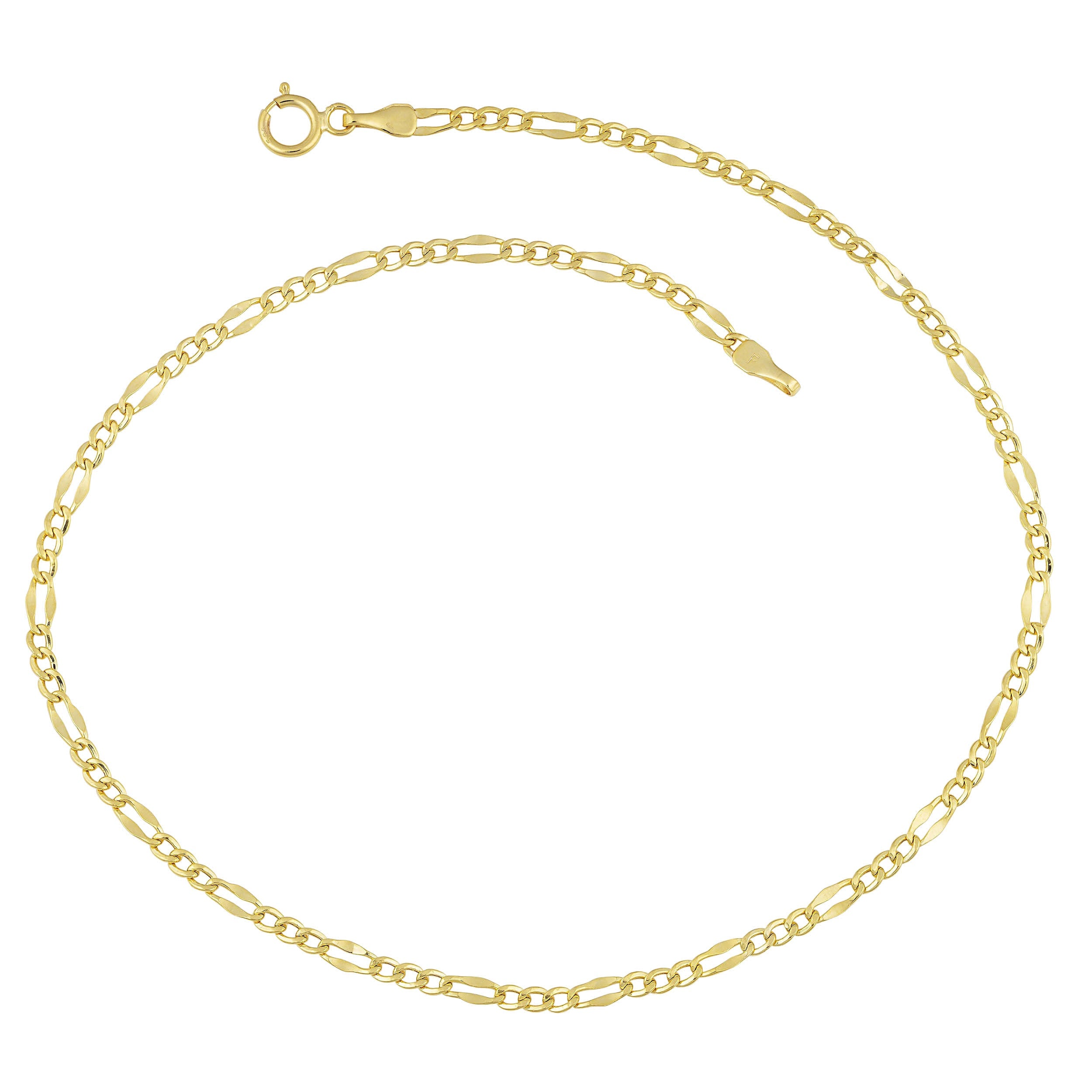 Fremada 14 K Yellow Gold High Polish Flat Figaro Anklet 10 Inches