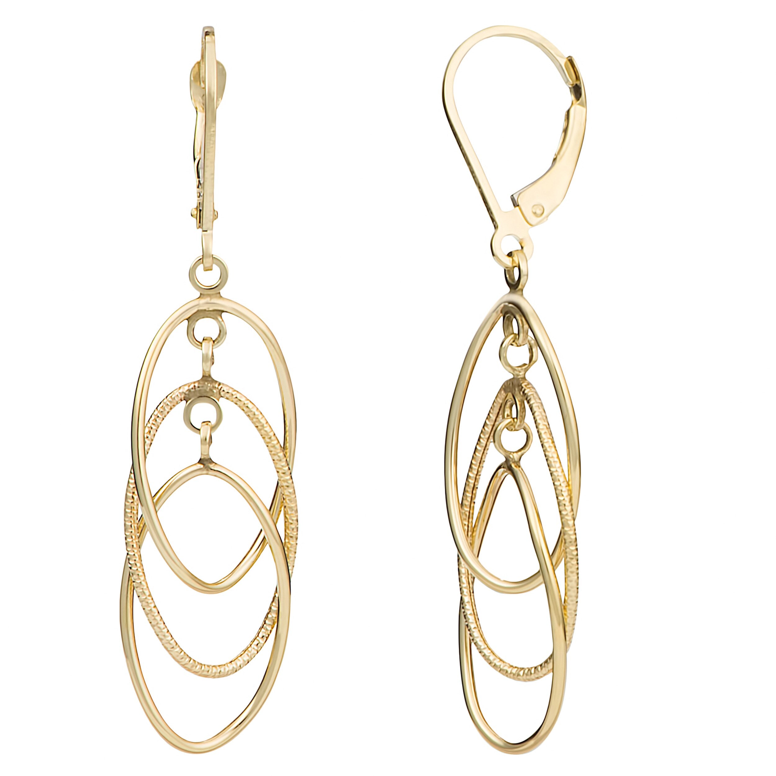 Fremada 14K Gold Dangling Ovals Leverback Earrings