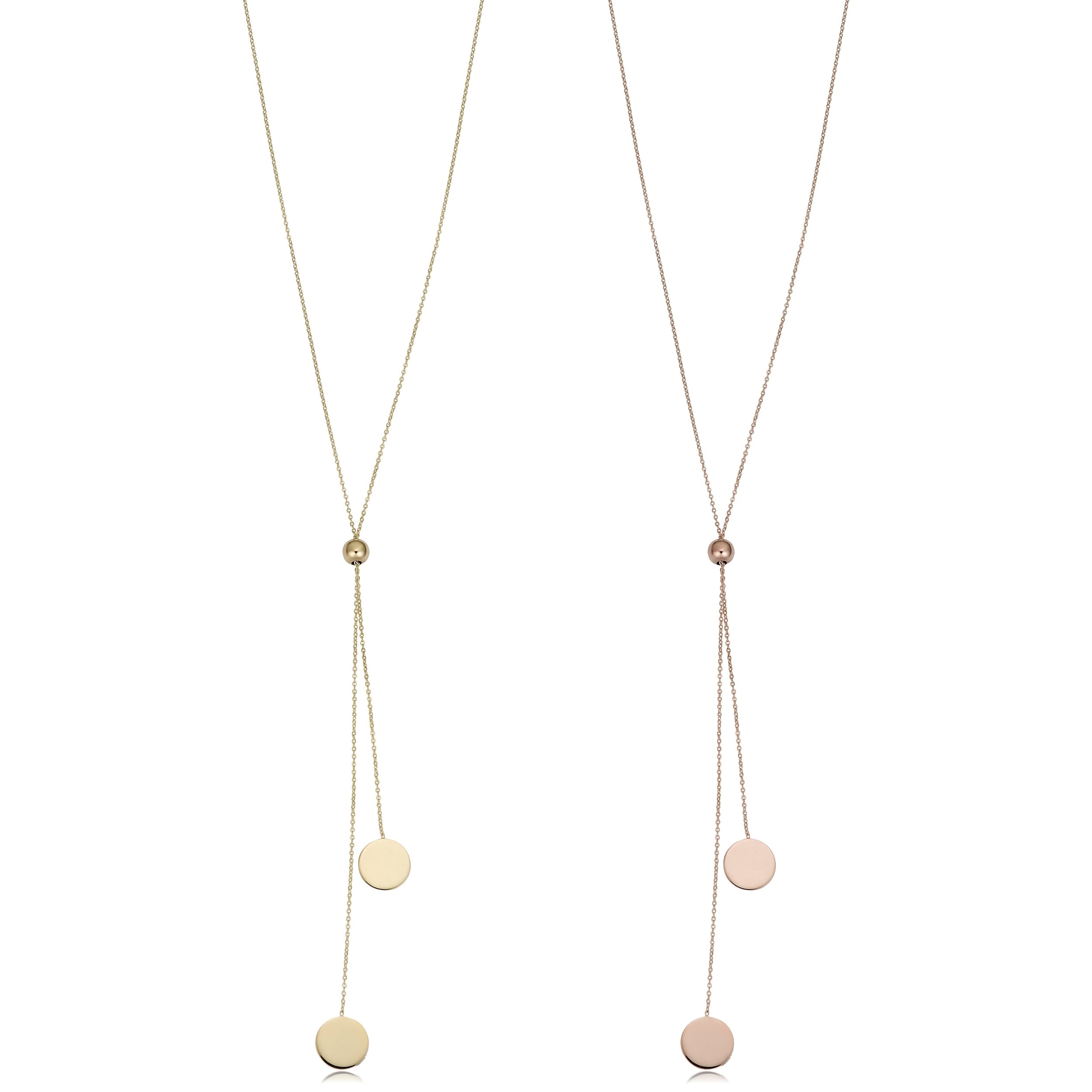 Fremada 14K Gold Double Disc Lariat Necklace Up To 28 Inches