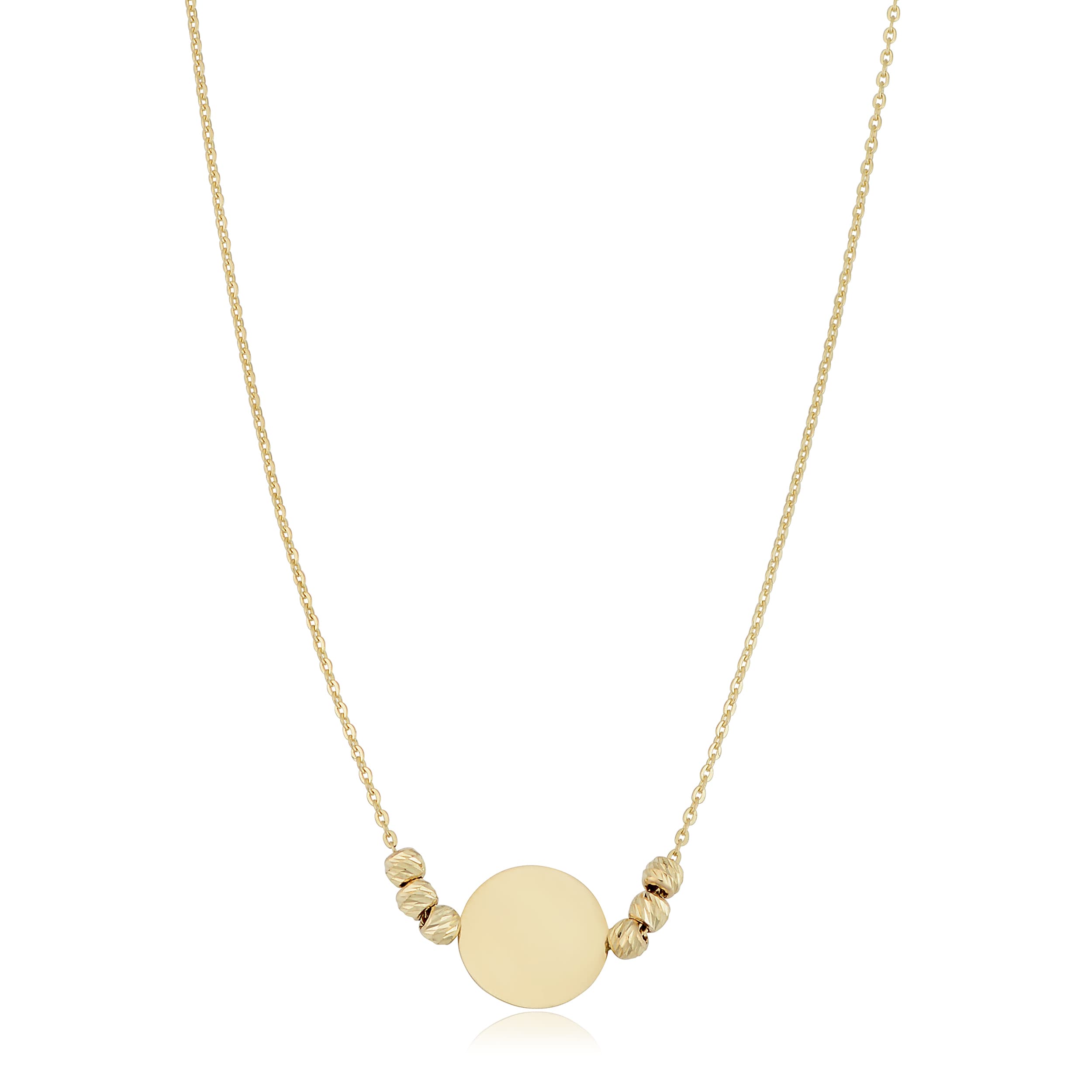 Fremada 14K Gold Round Disc And Diamond Cut Bead Adjustable Length Necklace Yellow Or Rose Gold