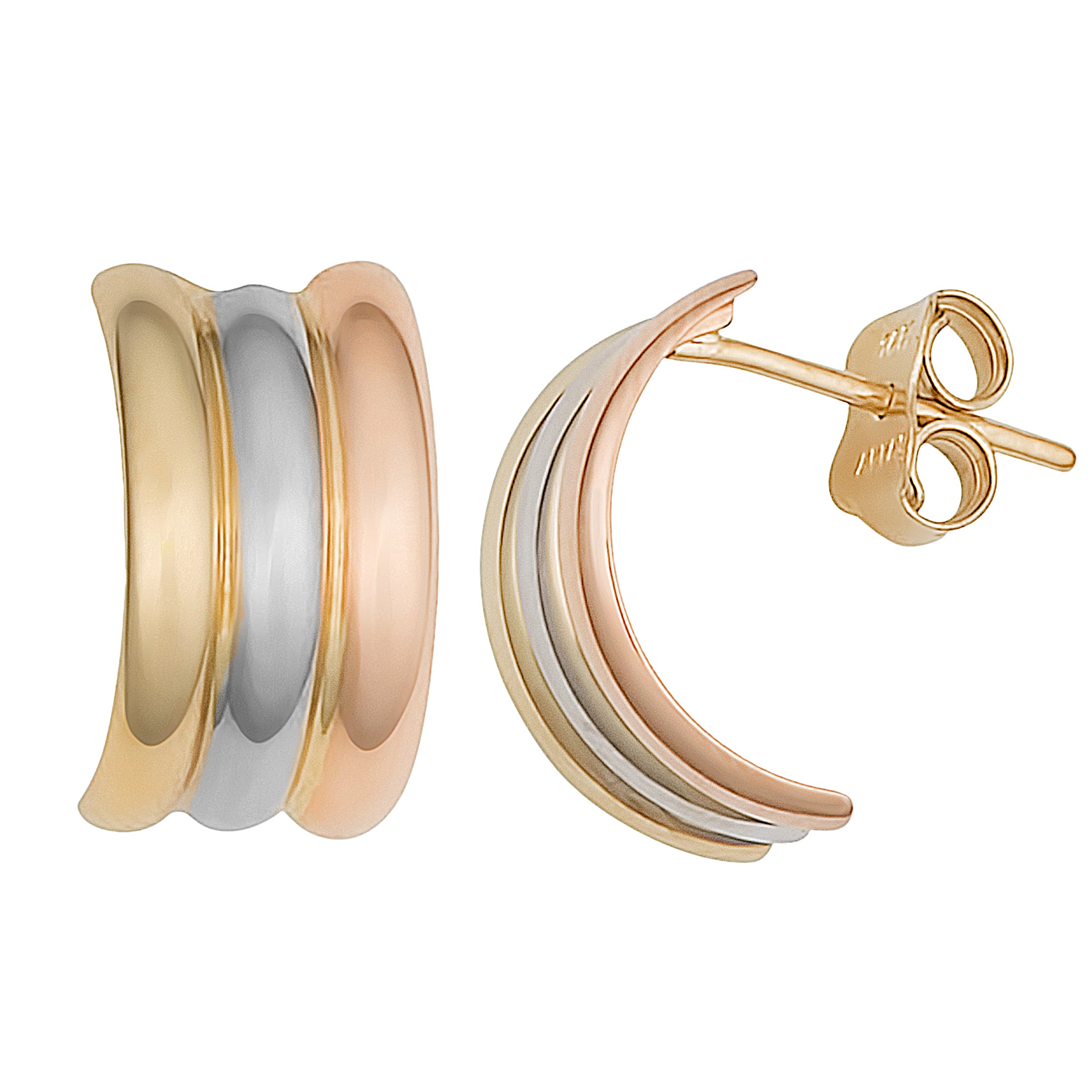 Fremada 14K Tri Color Gold Half Hoop Earrings