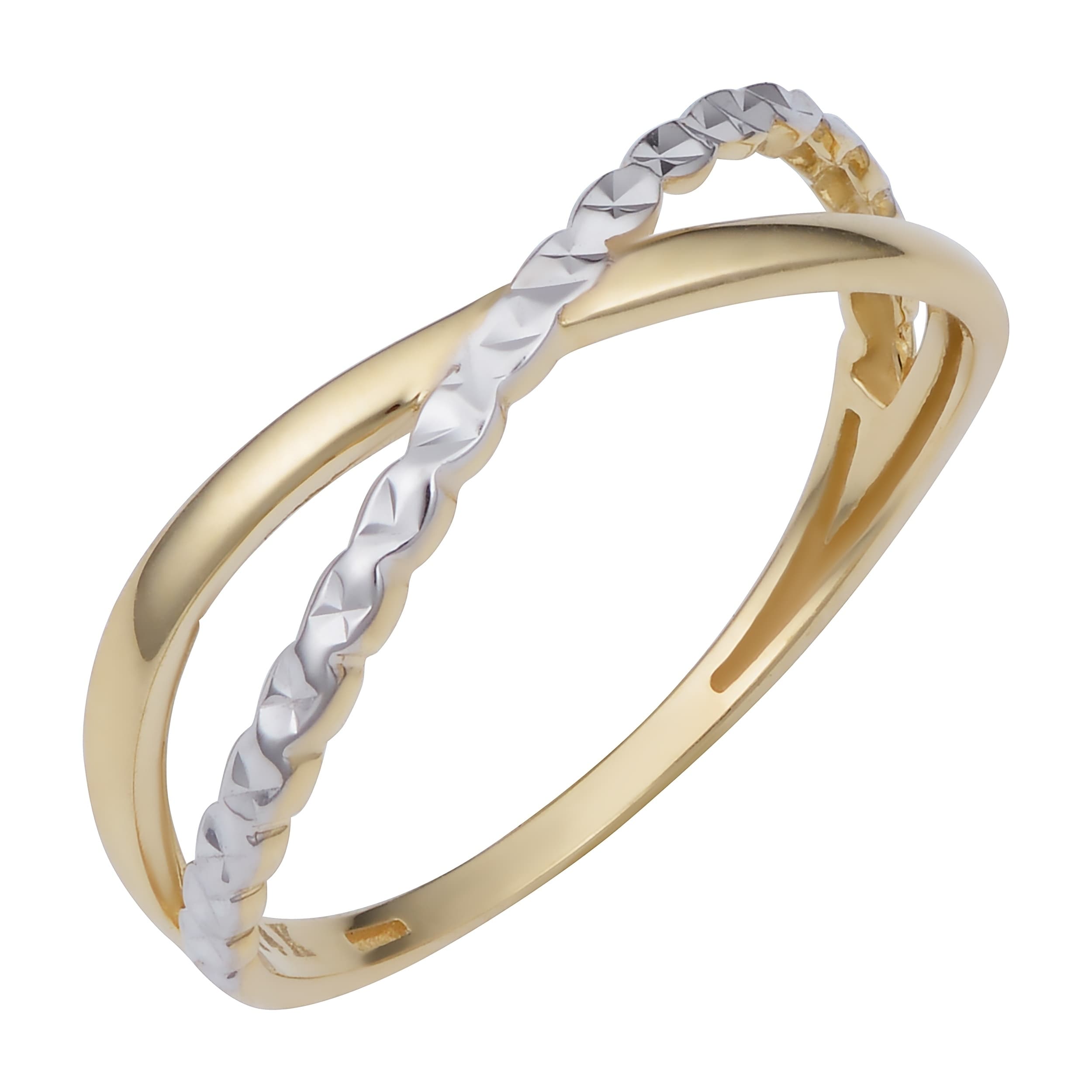 14K Two Tone Gold Diamond Cut X Ring