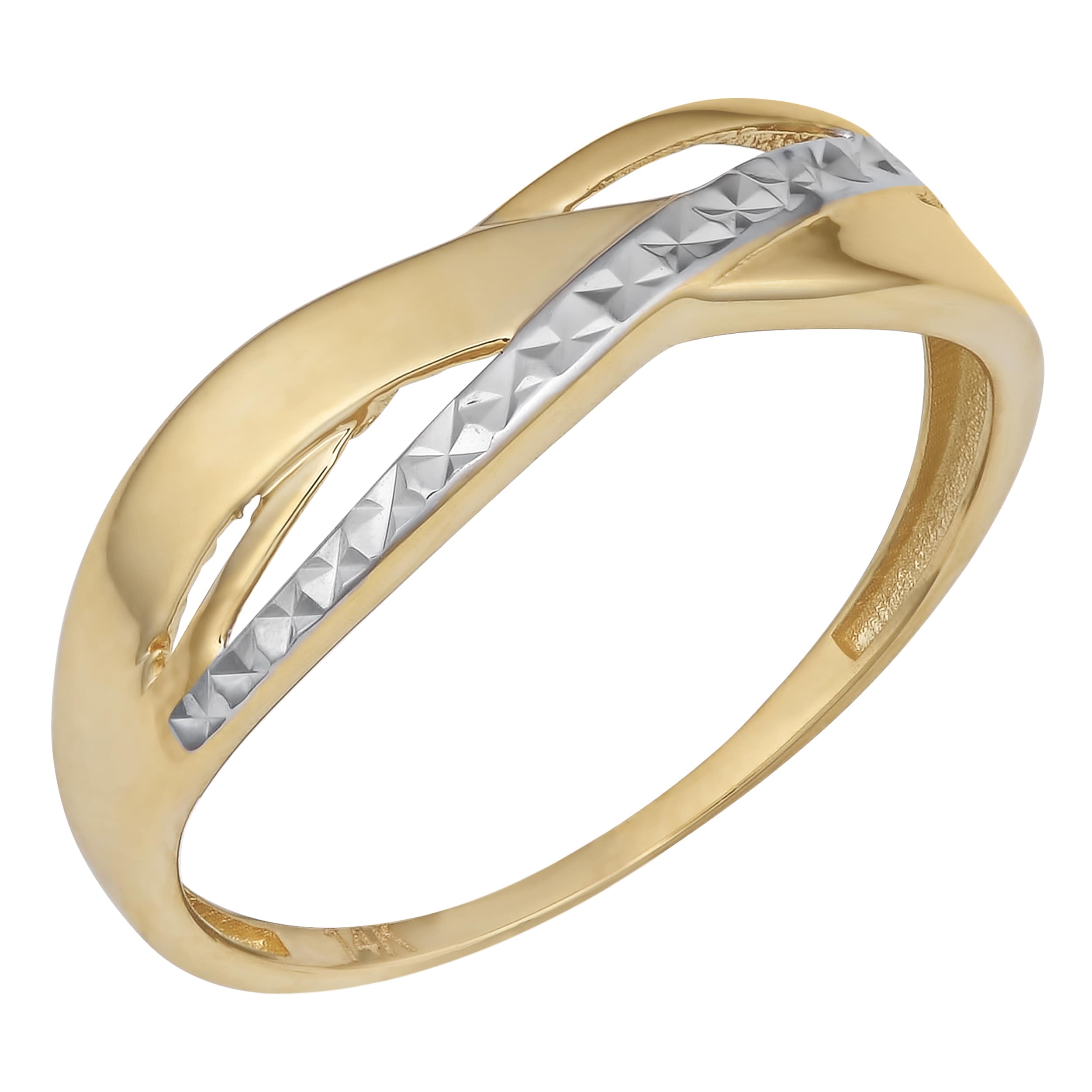 Fremada 14K Two Tone Gold Diamond Cut And High Polish Triple Highway Ring