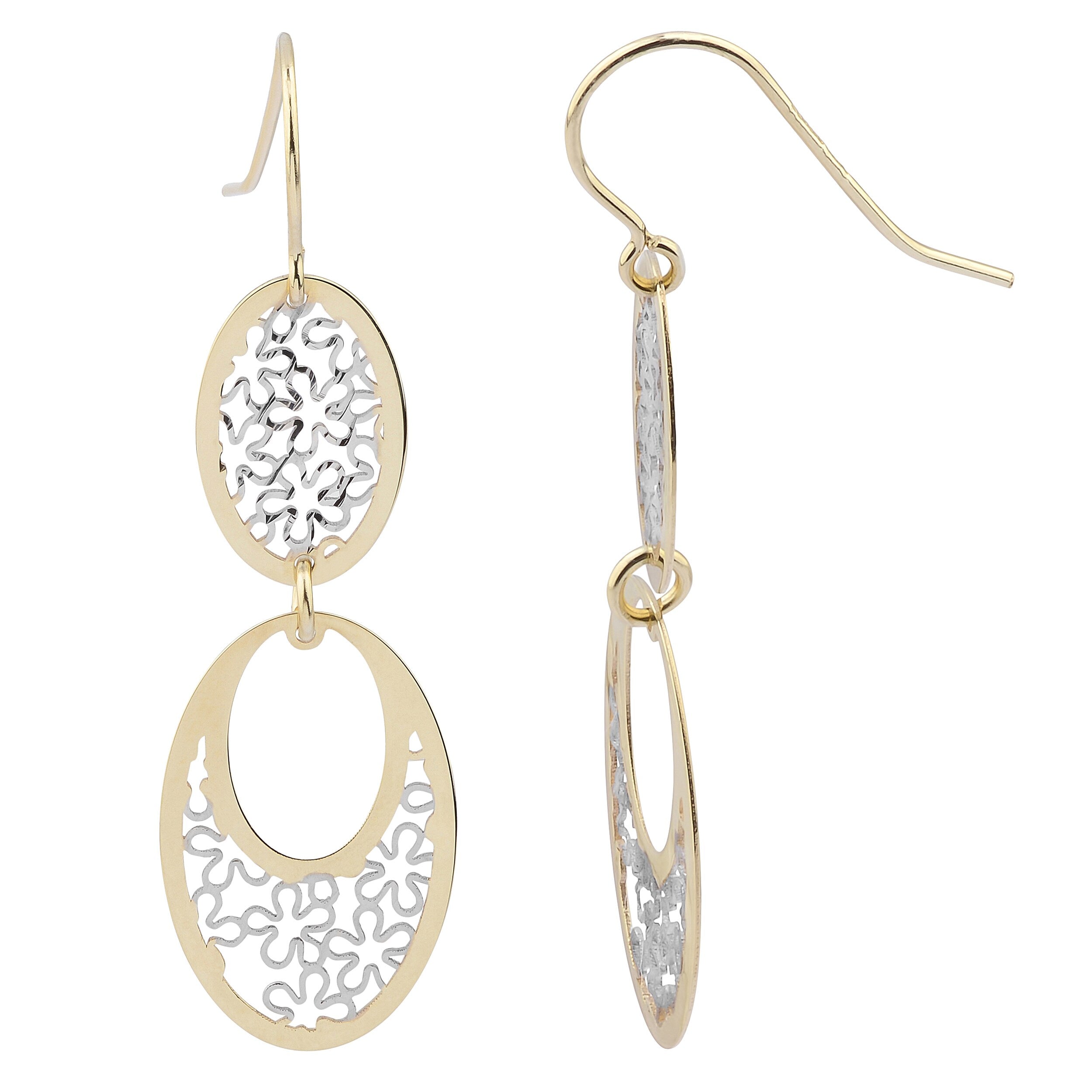 Fremada 14K Two Tone Gold Floral Ovals Dangle Earrings