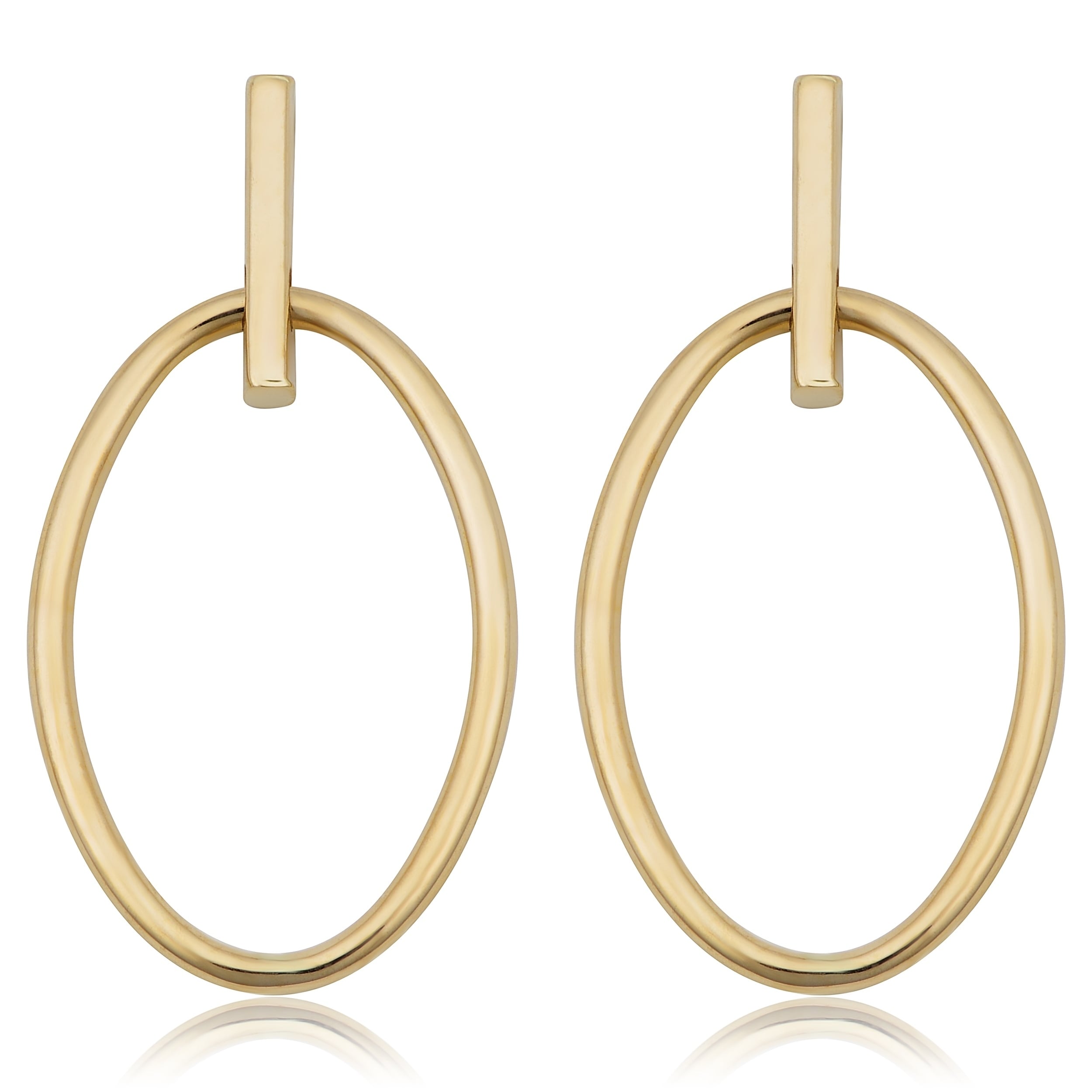 Fremada 14K Yellow Gold Bar With Oval Drop Earrings