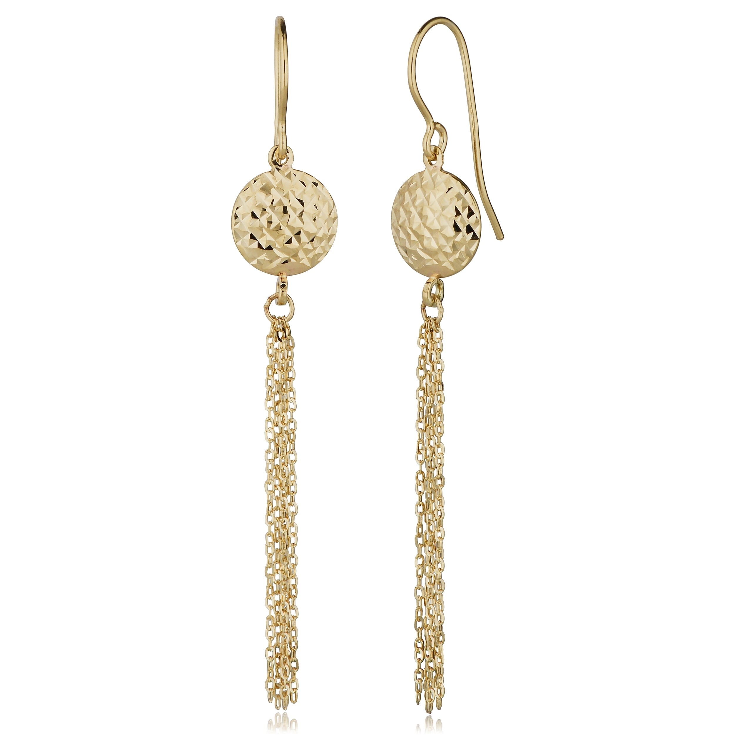Fremada 14K Yellow Gold Diamond Cut Disc Tassel Earrings