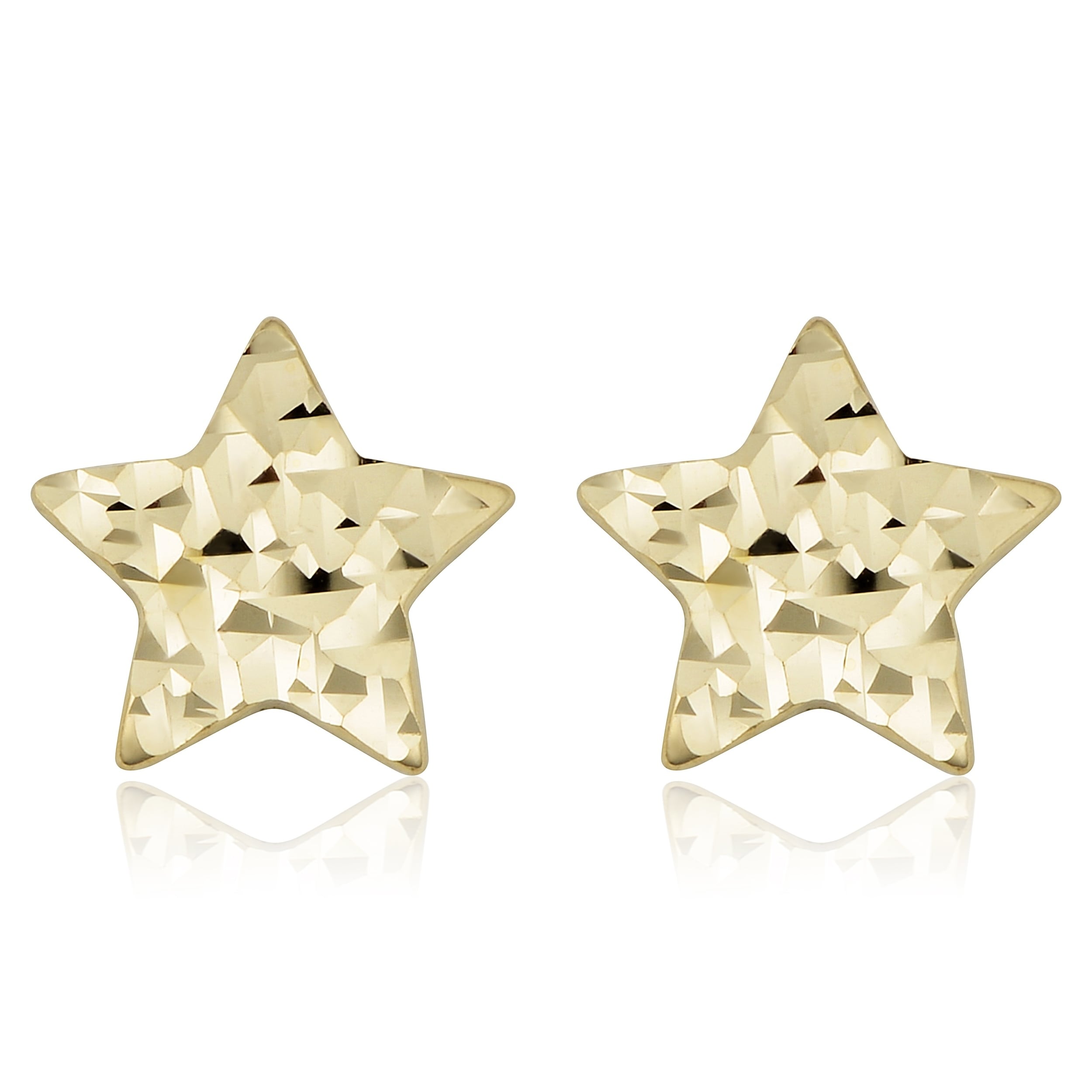 Fremada 14K Yellow Gold Diamond Cut Star Stud Earrings