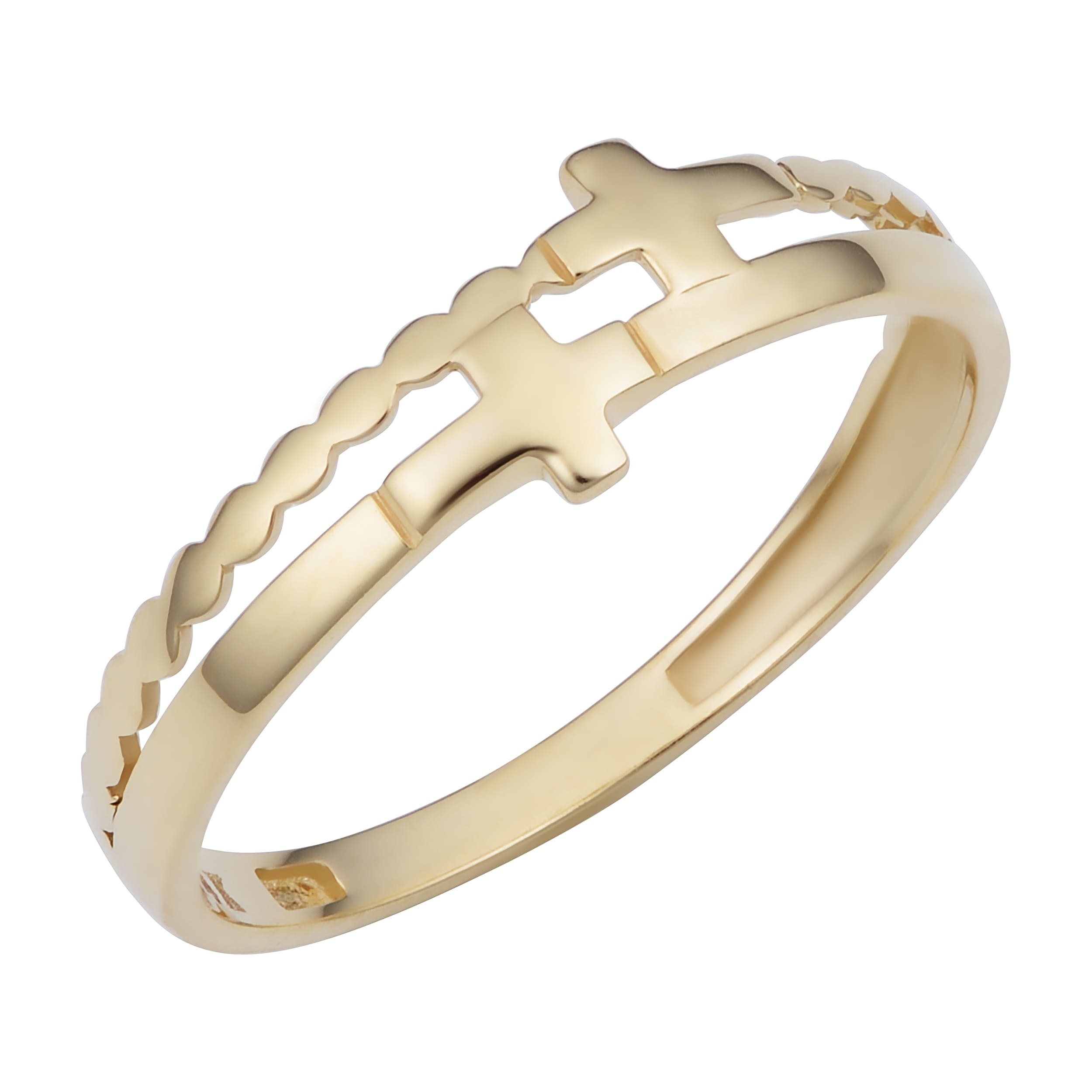 14K Yellow Gold Double Cross Ring