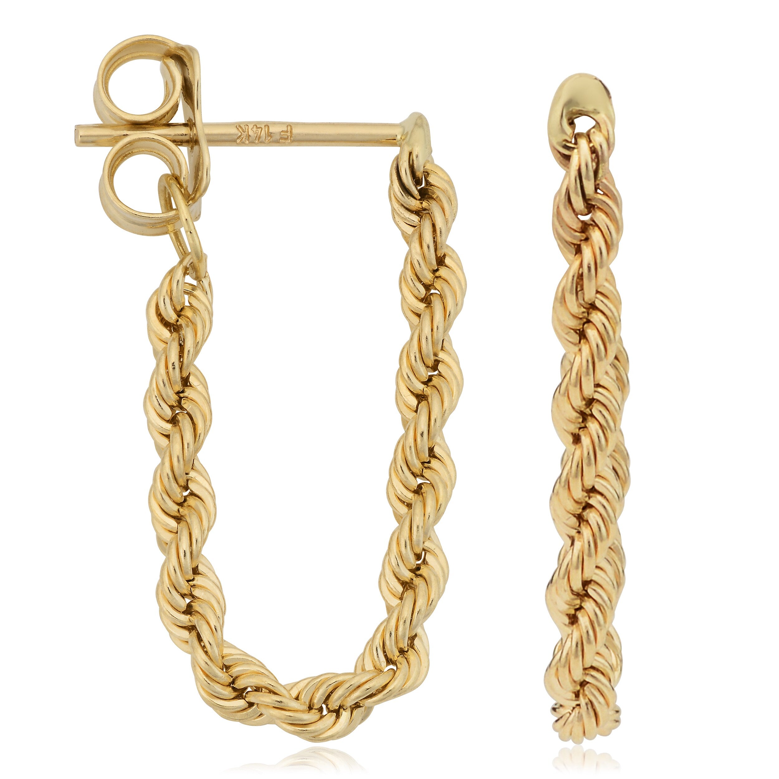 Fremada 14K Yellow Gold Rope Chain Earrings